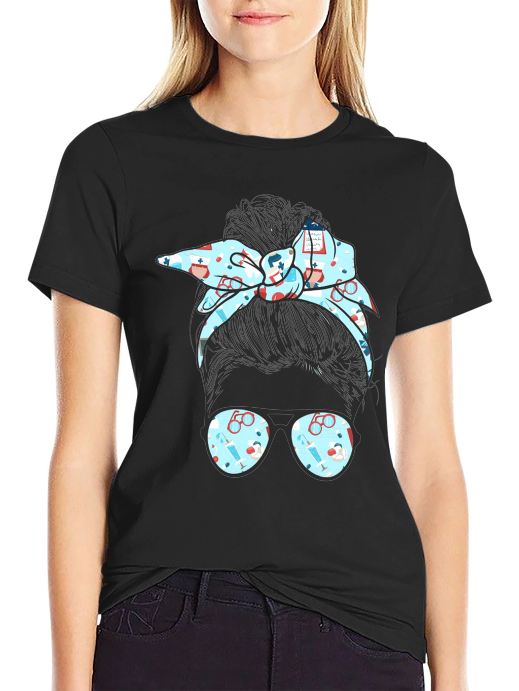 Nurse Messy Bun Graphic Tee - Black