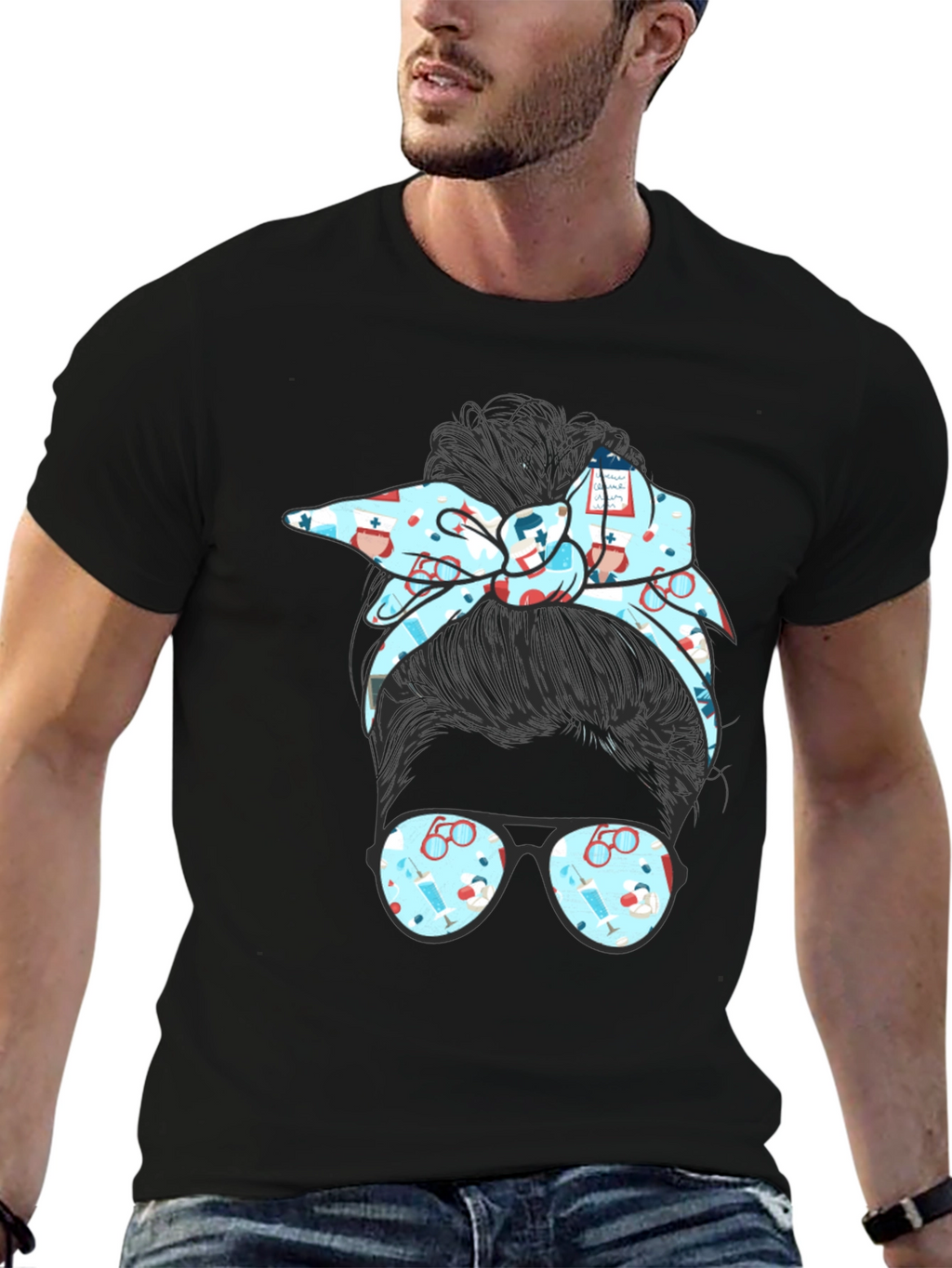 Nurse Messy Bun Graphic Tee - Black