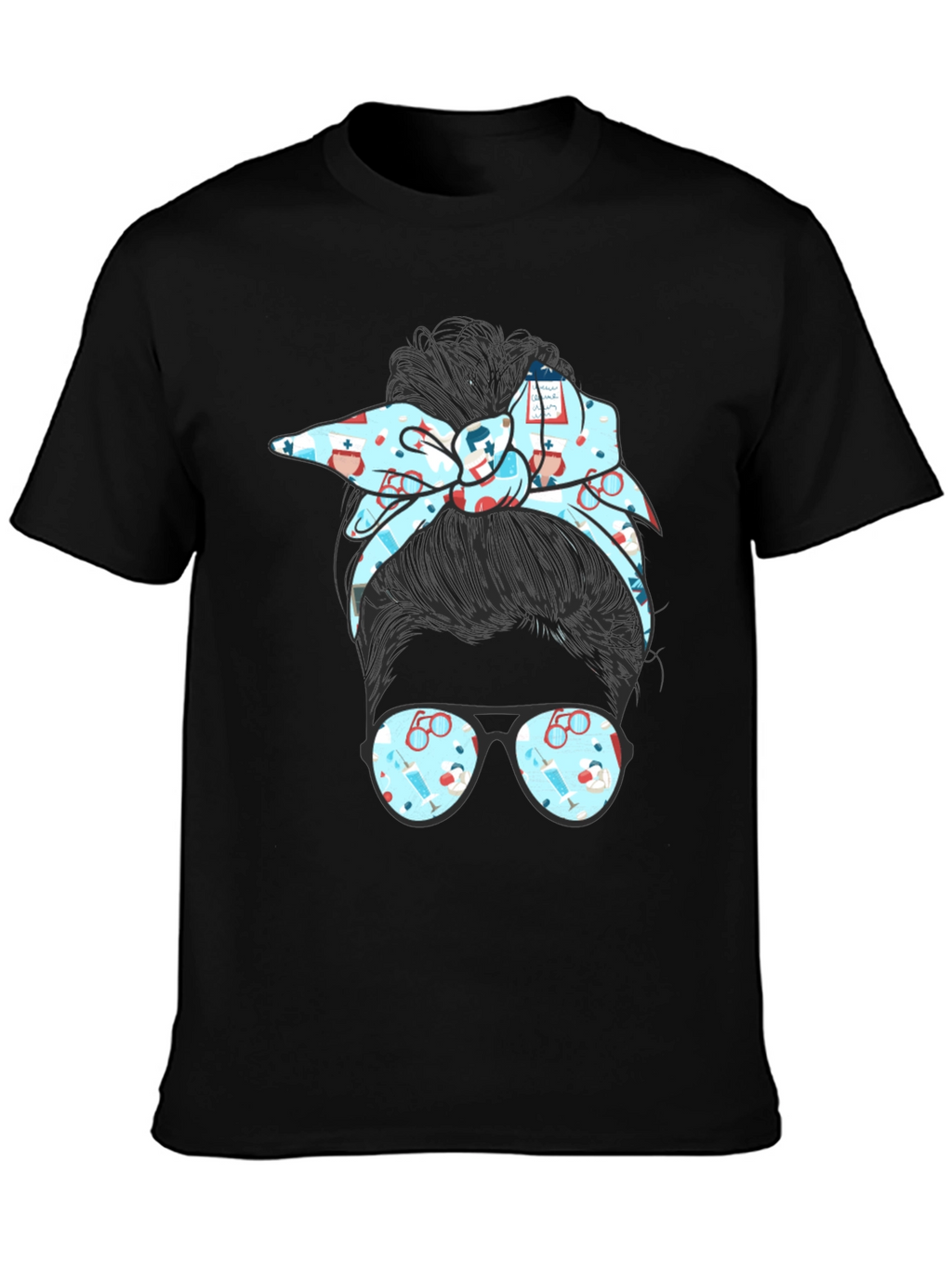 Nurse Messy Bun Graphic Tee - Black
