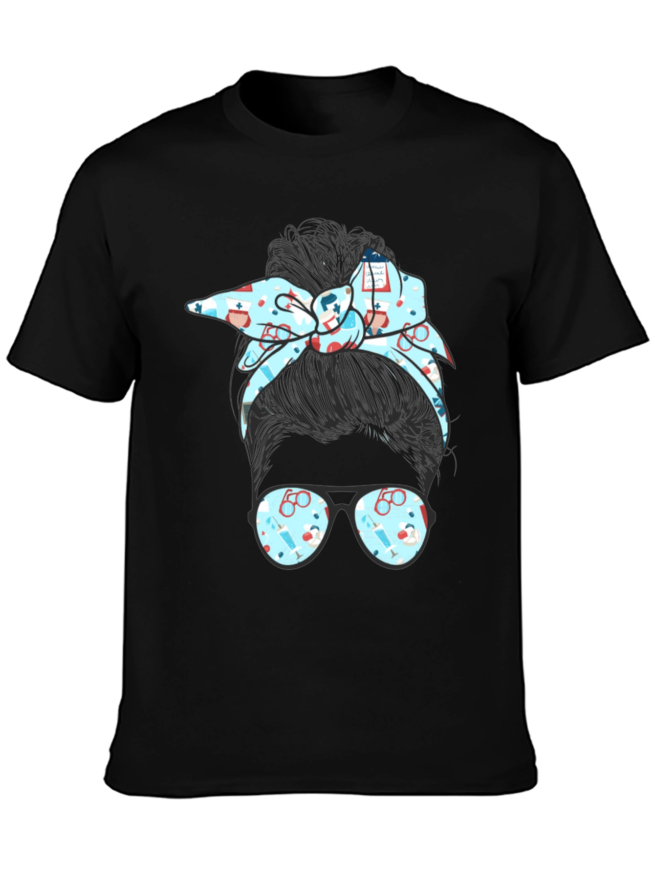 Nurse Messy Bun Graphic Tee - Black