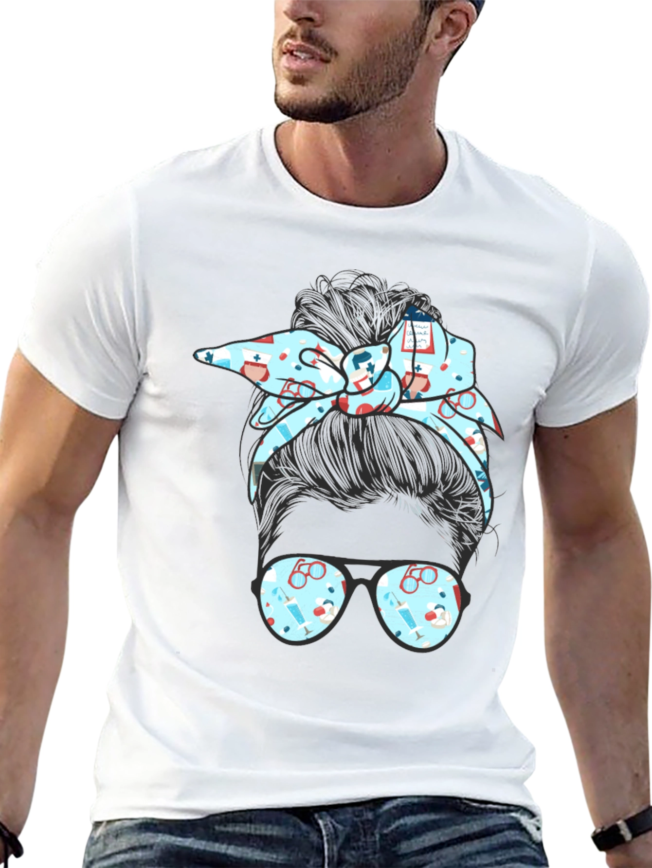 Nurse Messy Bun Graphic Tee - Black