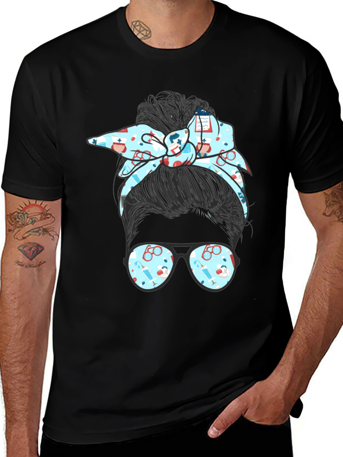 Nurse Messy Bun Graphic Tee - Black