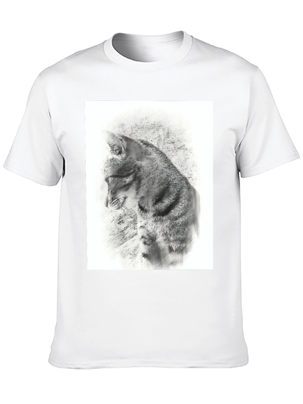 Black T-Shirt with Artistic Cat Print