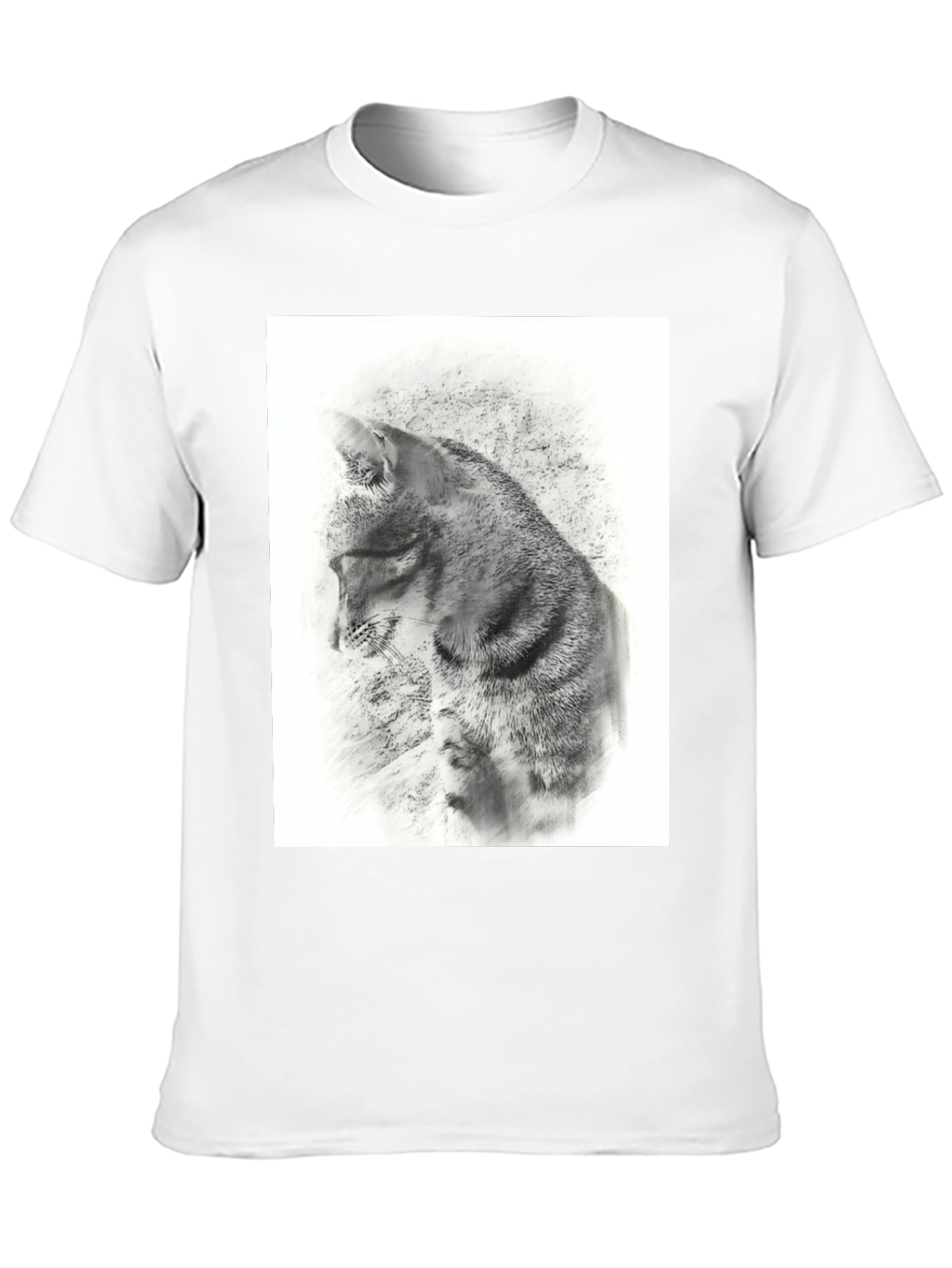 Black T-Shirt with Artistic Cat Print
