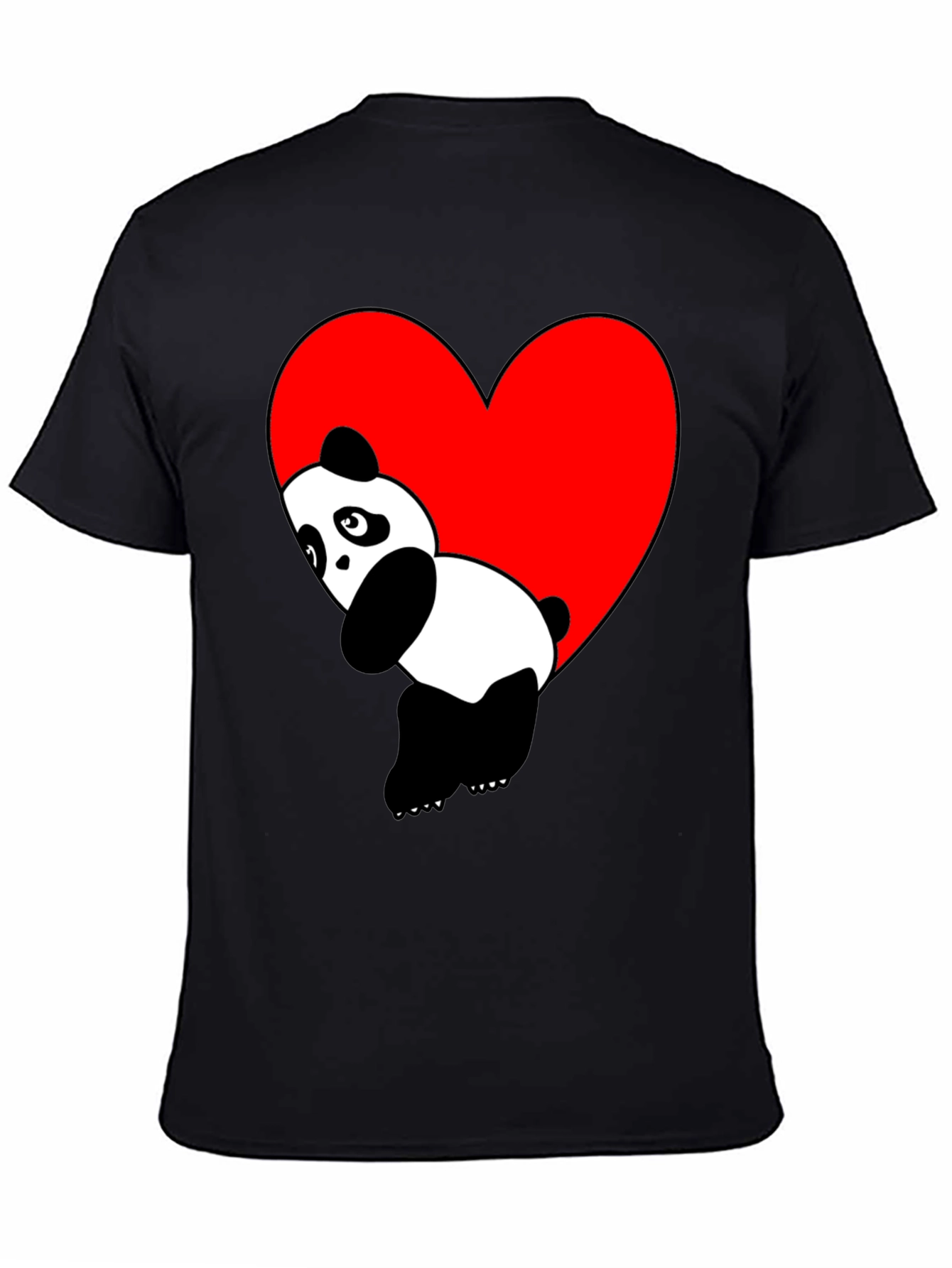Cute Panda Heart Graphic Black T-Shirt