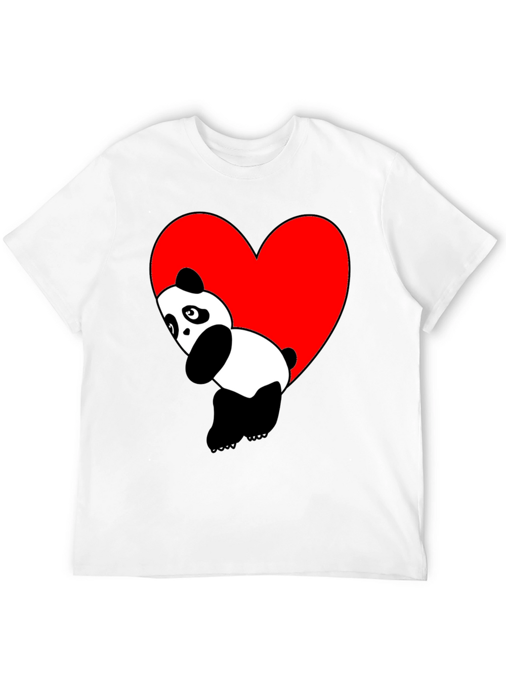 Cute Panda Heart Graphic Black T-Shirt