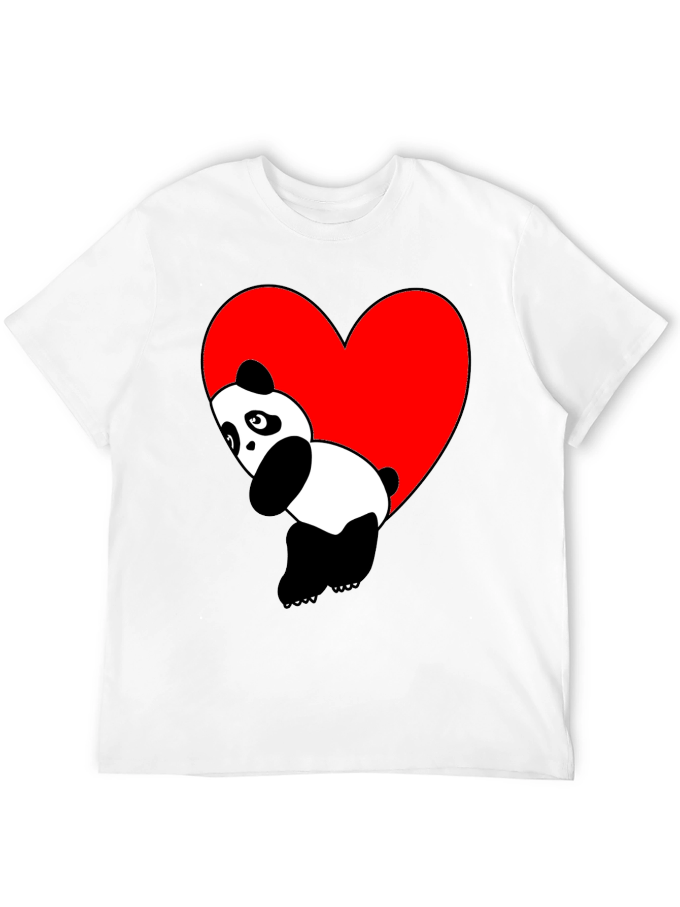 Cute Panda Heart Graphic Black T-Shirt