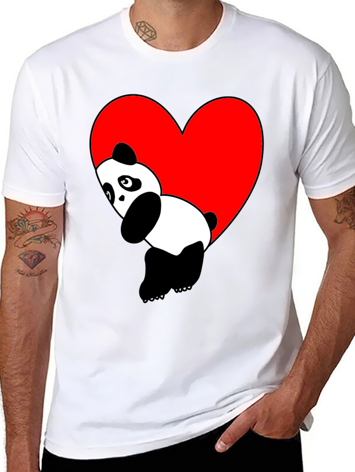 Cute Panda Heart Graphic Black T-Shirt