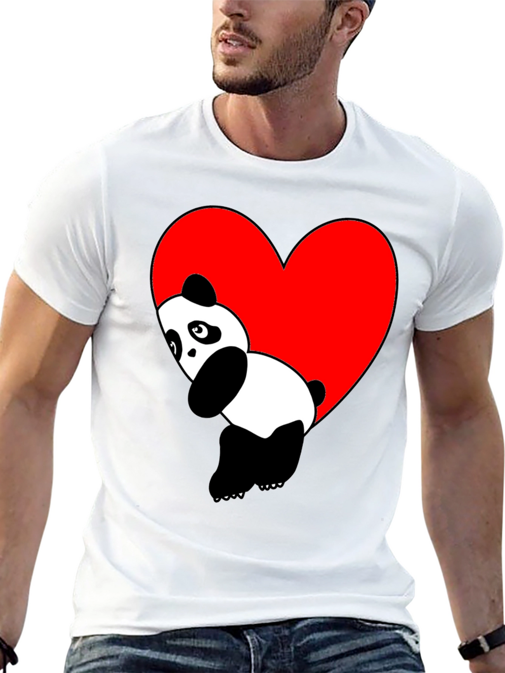 Cute Panda Heart Graphic Black T-Shirt