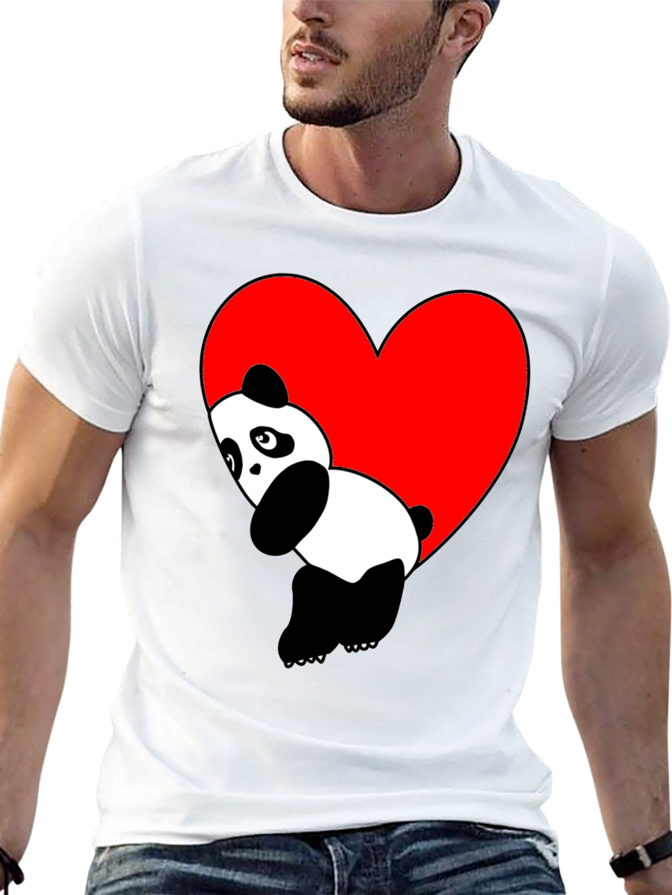 Cute Panda Heart Graphic Black T-Shirt