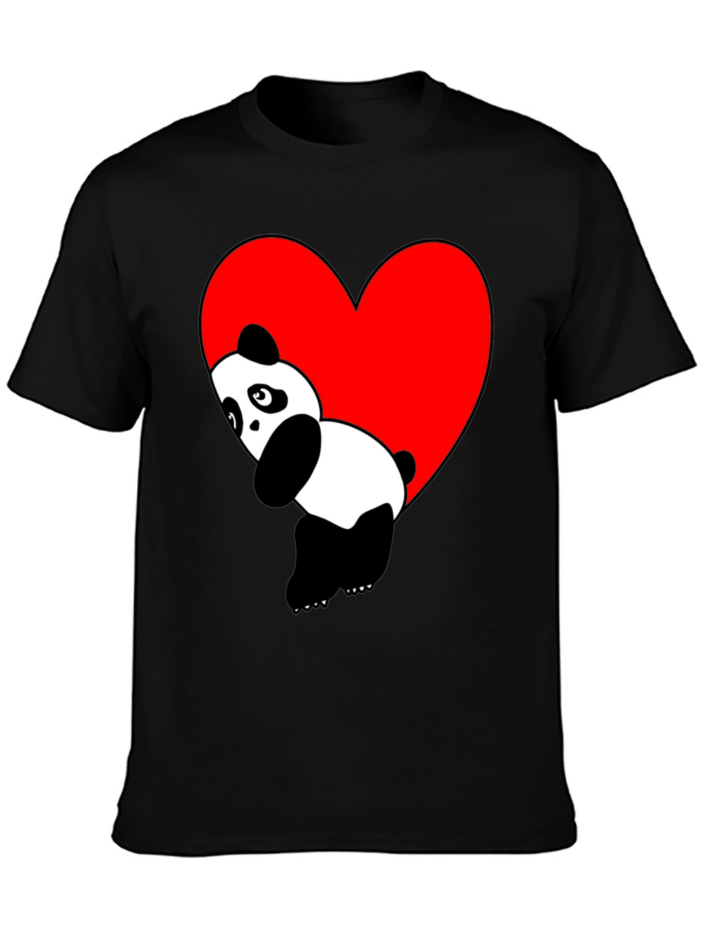 Cute Panda Heart Graphic Black T-Shirt