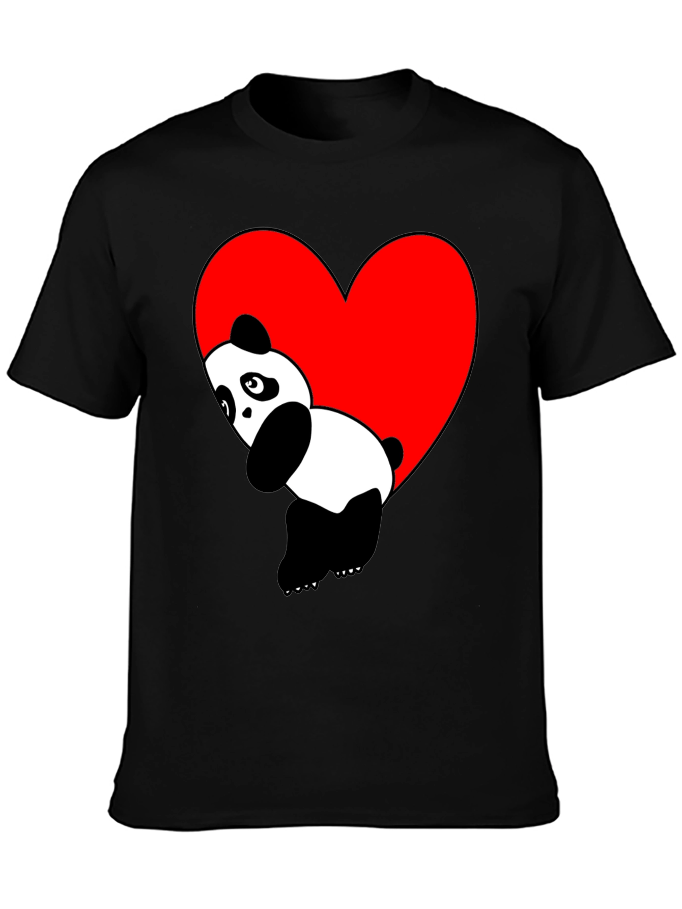 Cute Panda Heart Graphic Black T-Shirt