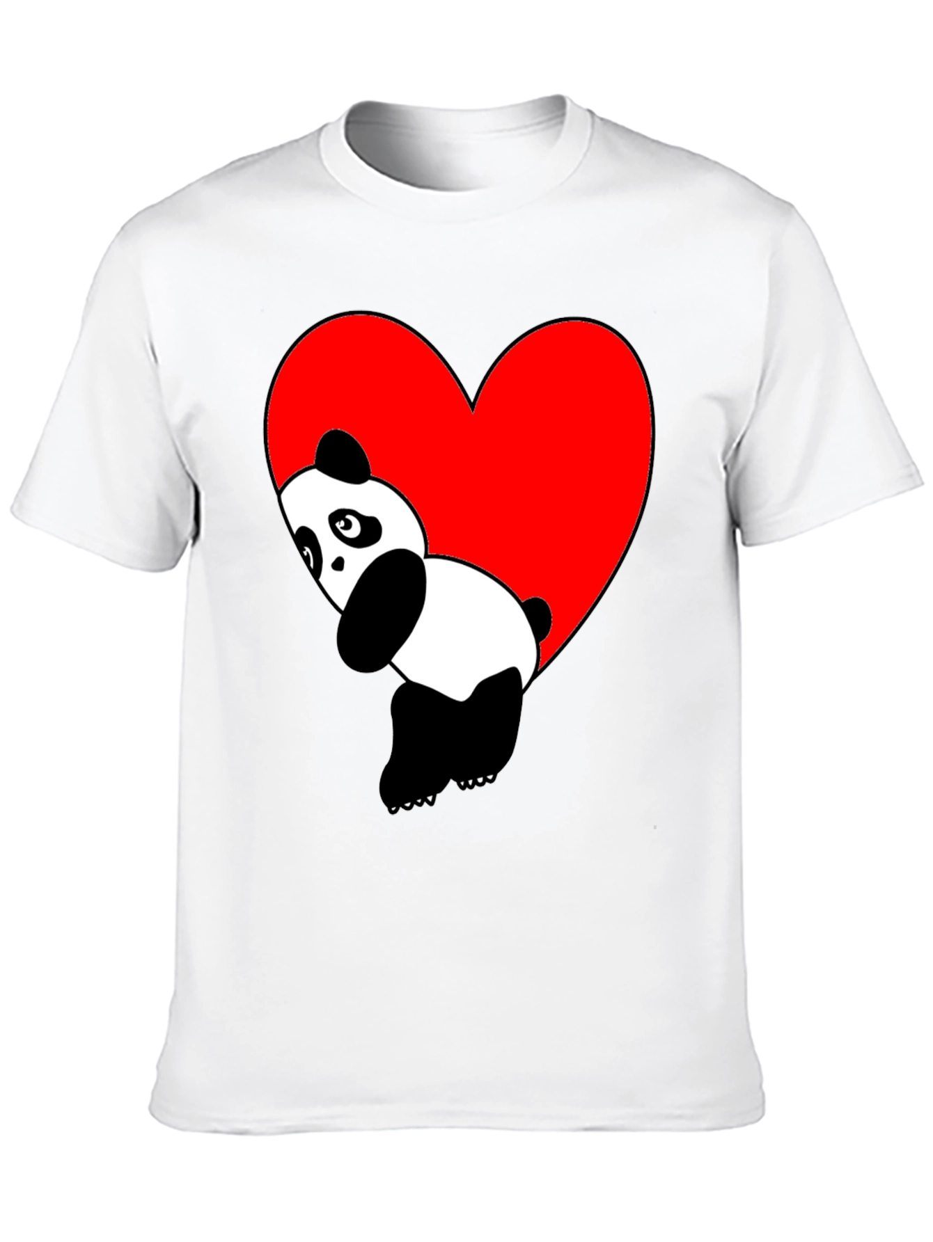 Cute Panda Heart Graphic Black T-Shirt