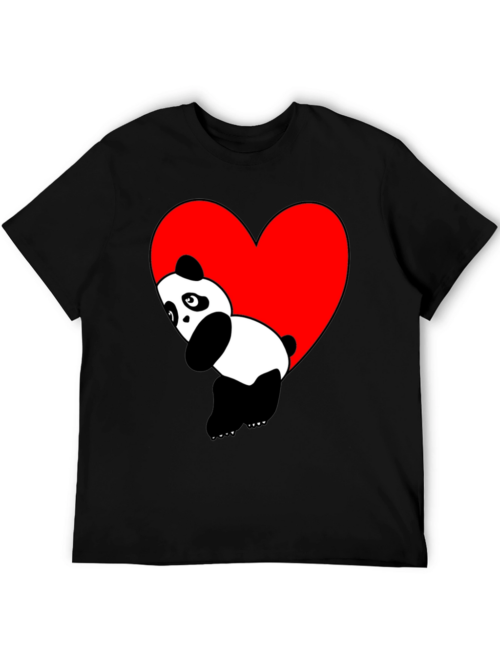 Cute Panda Heart Graphic Black T-Shirt