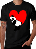 Cute Panda Heart Graphic Black T-Shirt