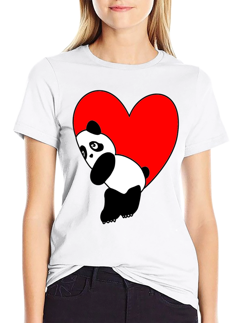 Cute Panda Heart Graphic Black T-Shirt