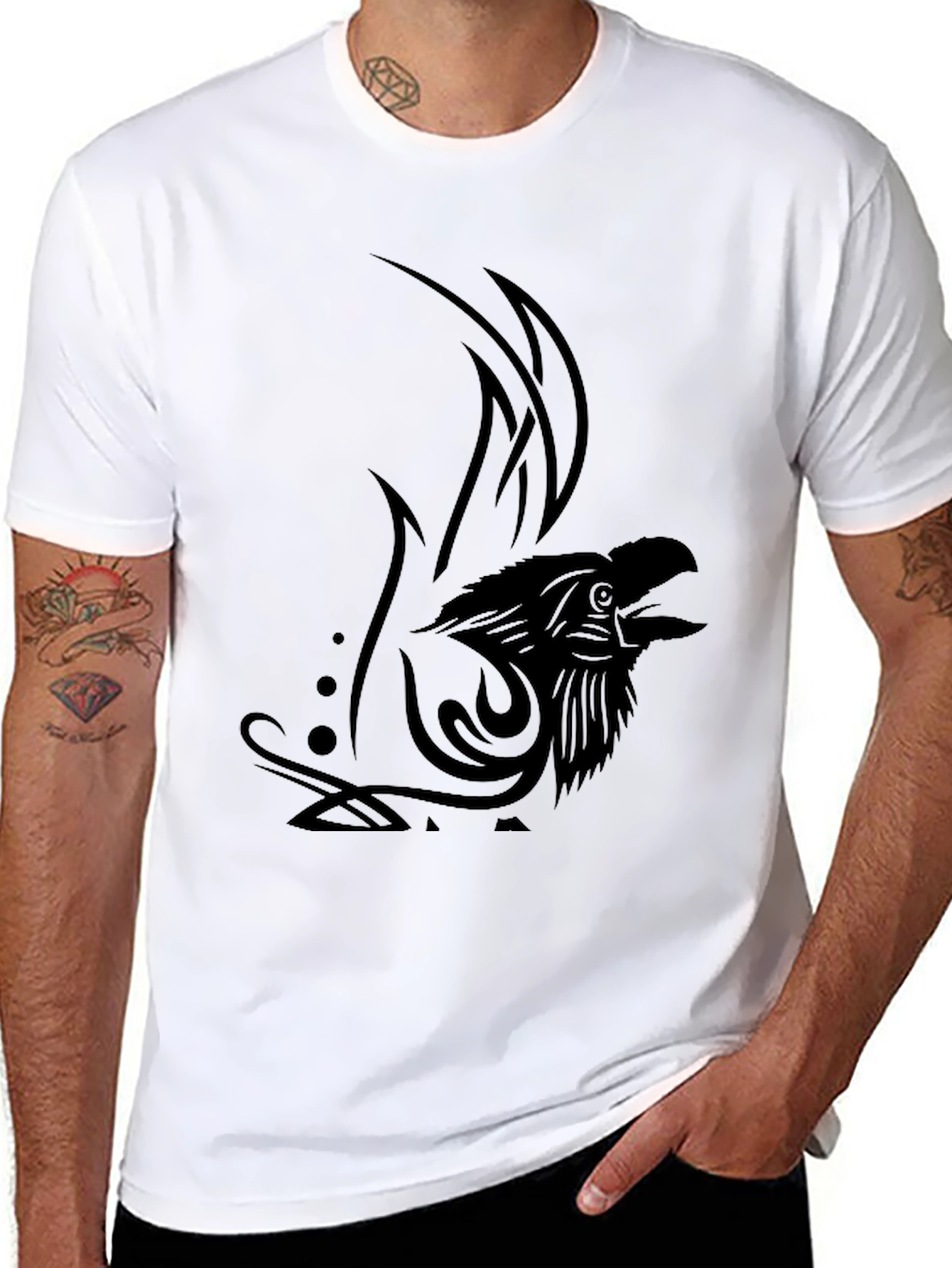 Mens Black Eagle Tribal Design T-Shirt