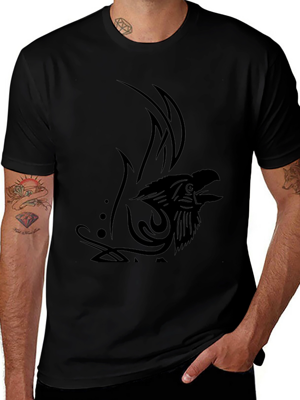 Mens Black Eagle Tribal Design T-Shirt