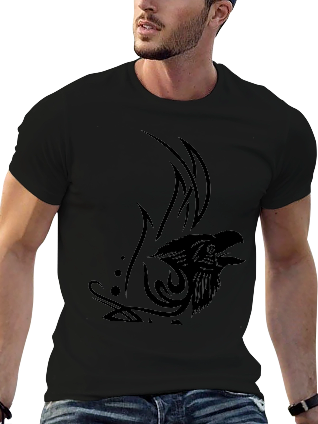 Mens Black Eagle Tribal Design T-Shirt