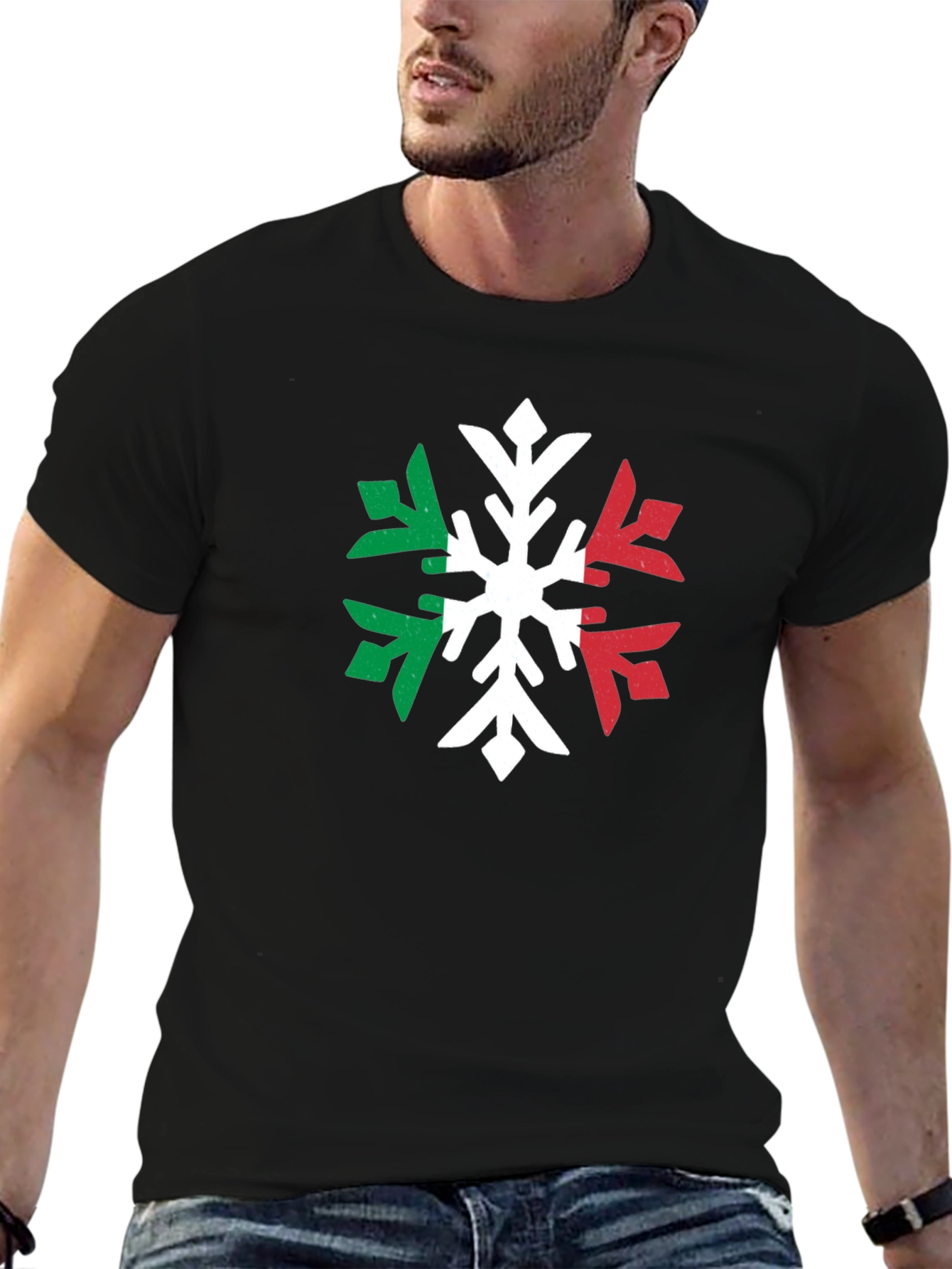 Italian Flag Snowflake Graphic Tee - Black T-Shirt