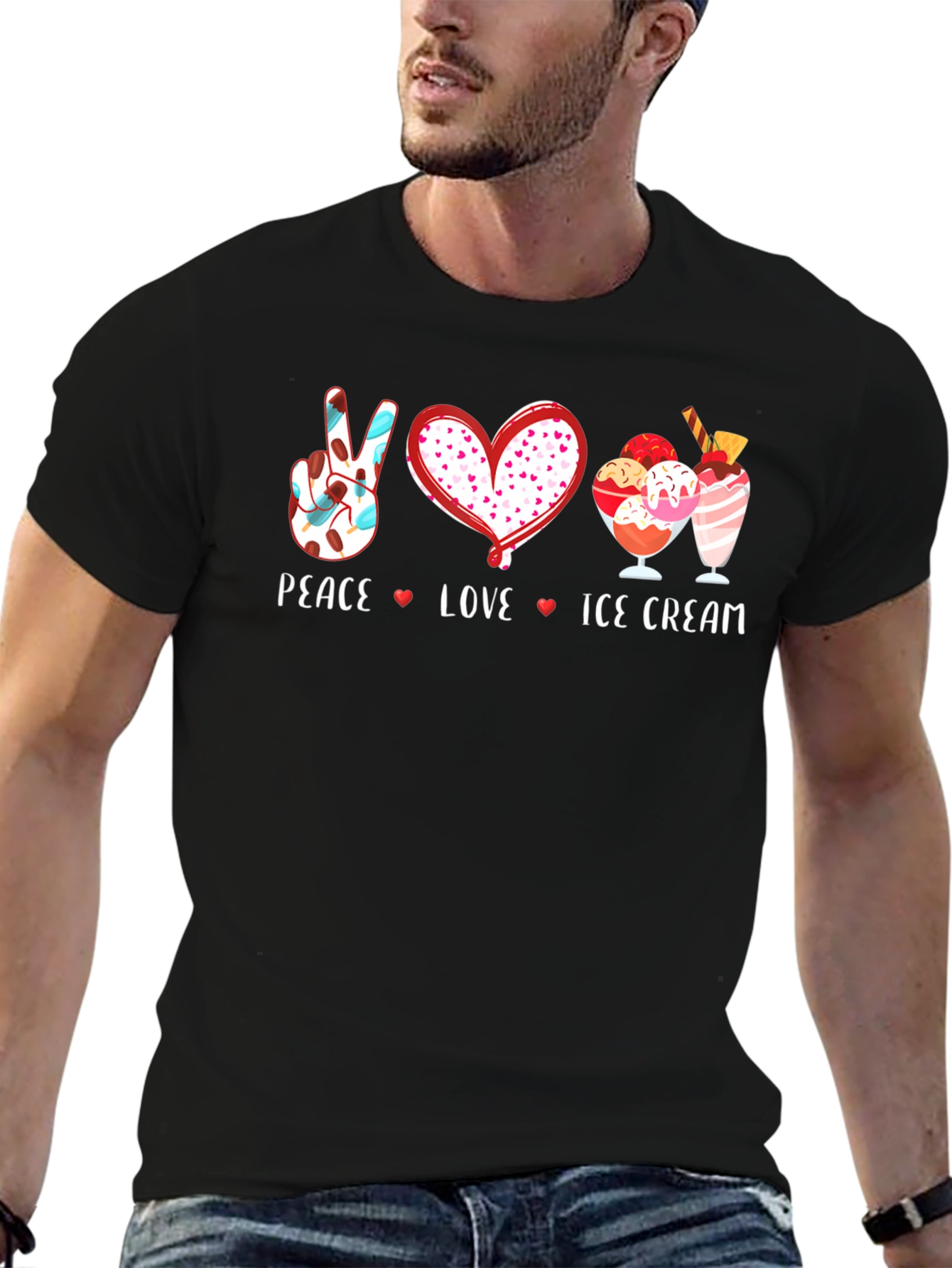 Peace Love Ice Cream Black T-Shirt