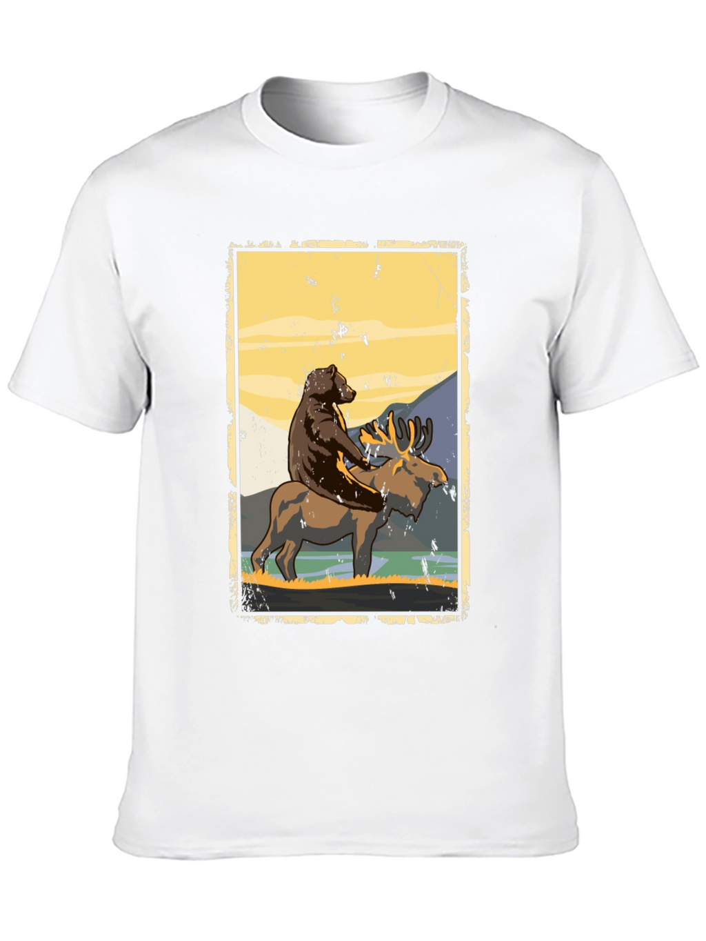 Bear Riding Moose Graphic T-Shirt - Nature Adventure Tee