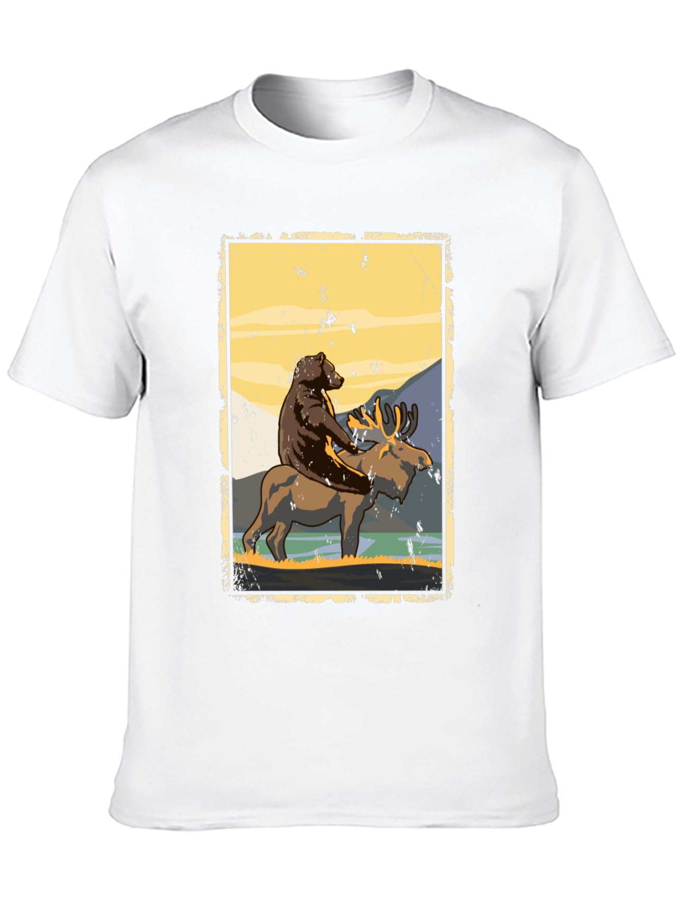 Bear Riding Moose Graphic T-Shirt - Nature Adventure Tee