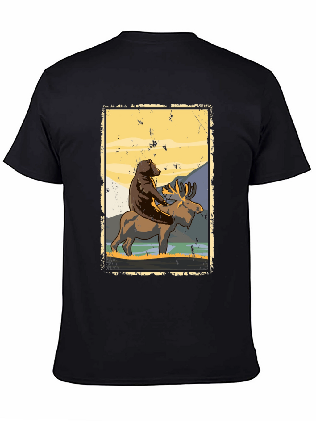 Bear Riding Moose Graphic T-Shirt - Nature Adventure Tee