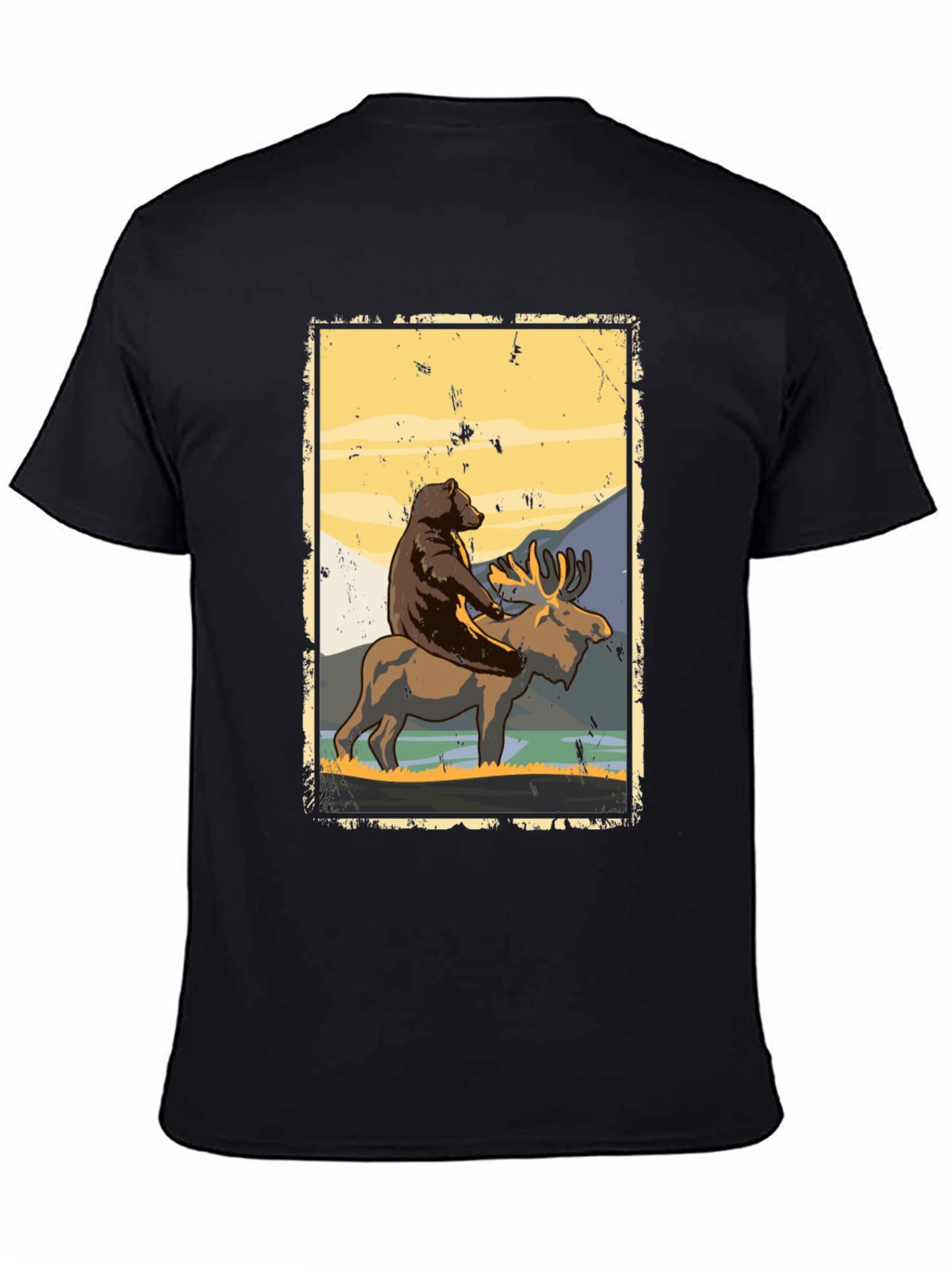 Bear Riding Moose Graphic T-Shirt - Nature Adventure Tee