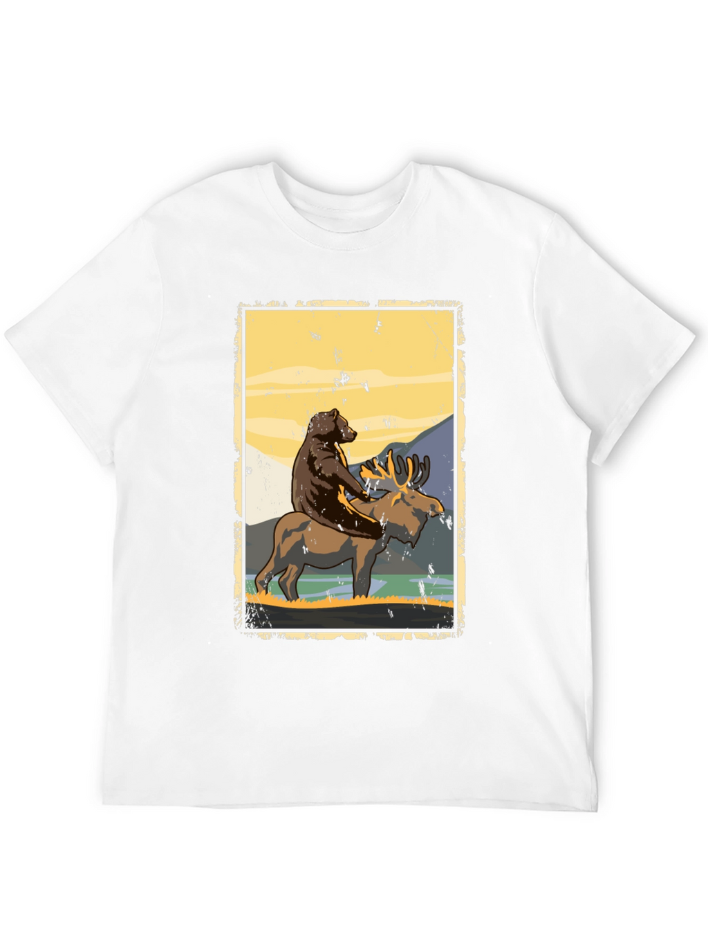 Bear Riding Moose Graphic T-Shirt - Nature Adventure Tee
