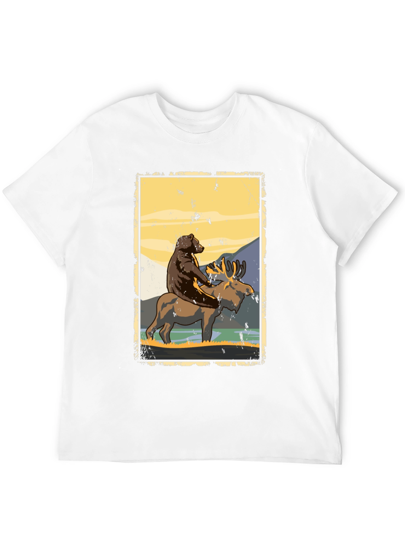 Bear Riding Moose Graphic T-Shirt - Nature Adventure Tee