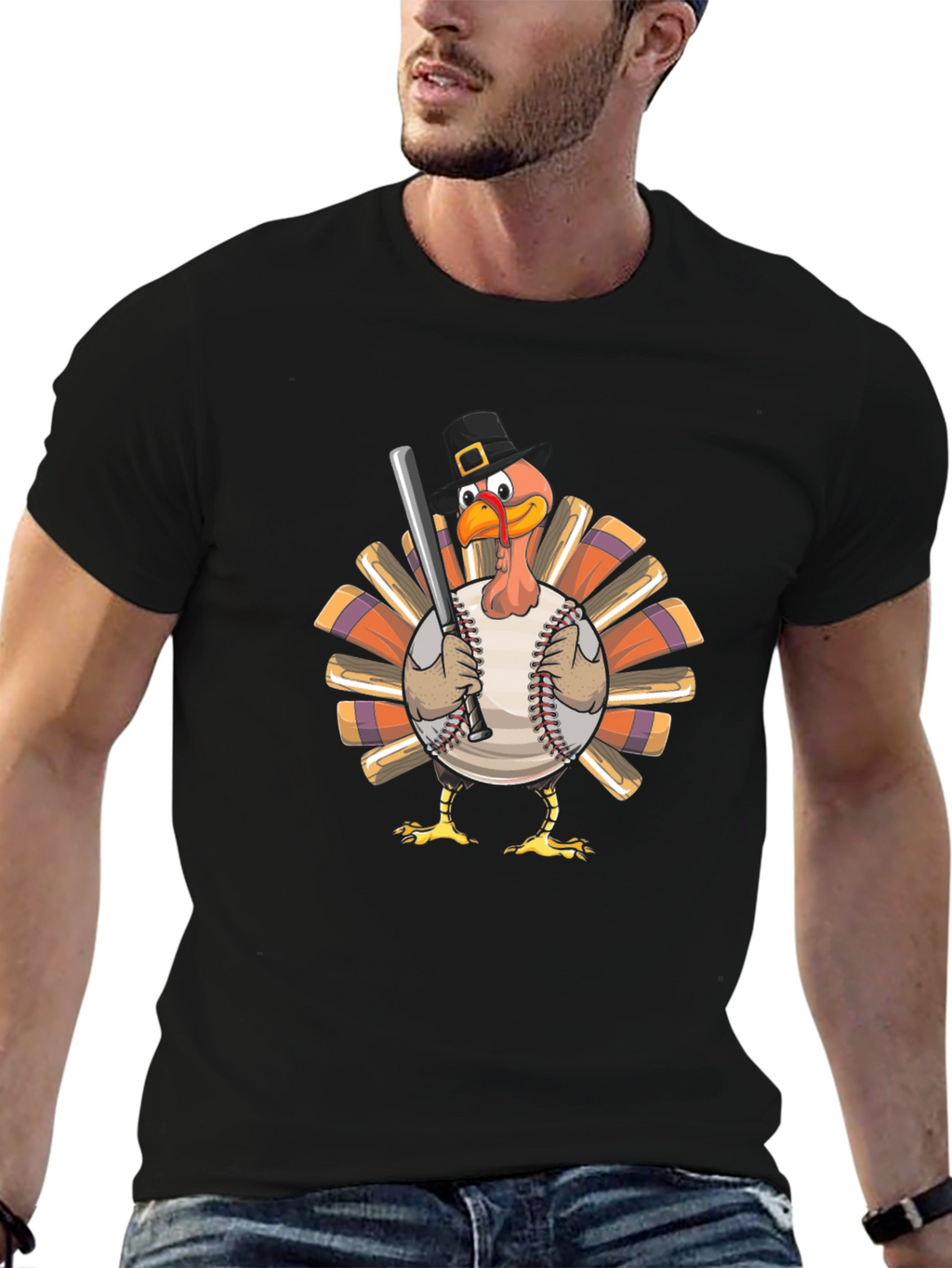 Thanksgiving Baseball Turkey Graphic Tee