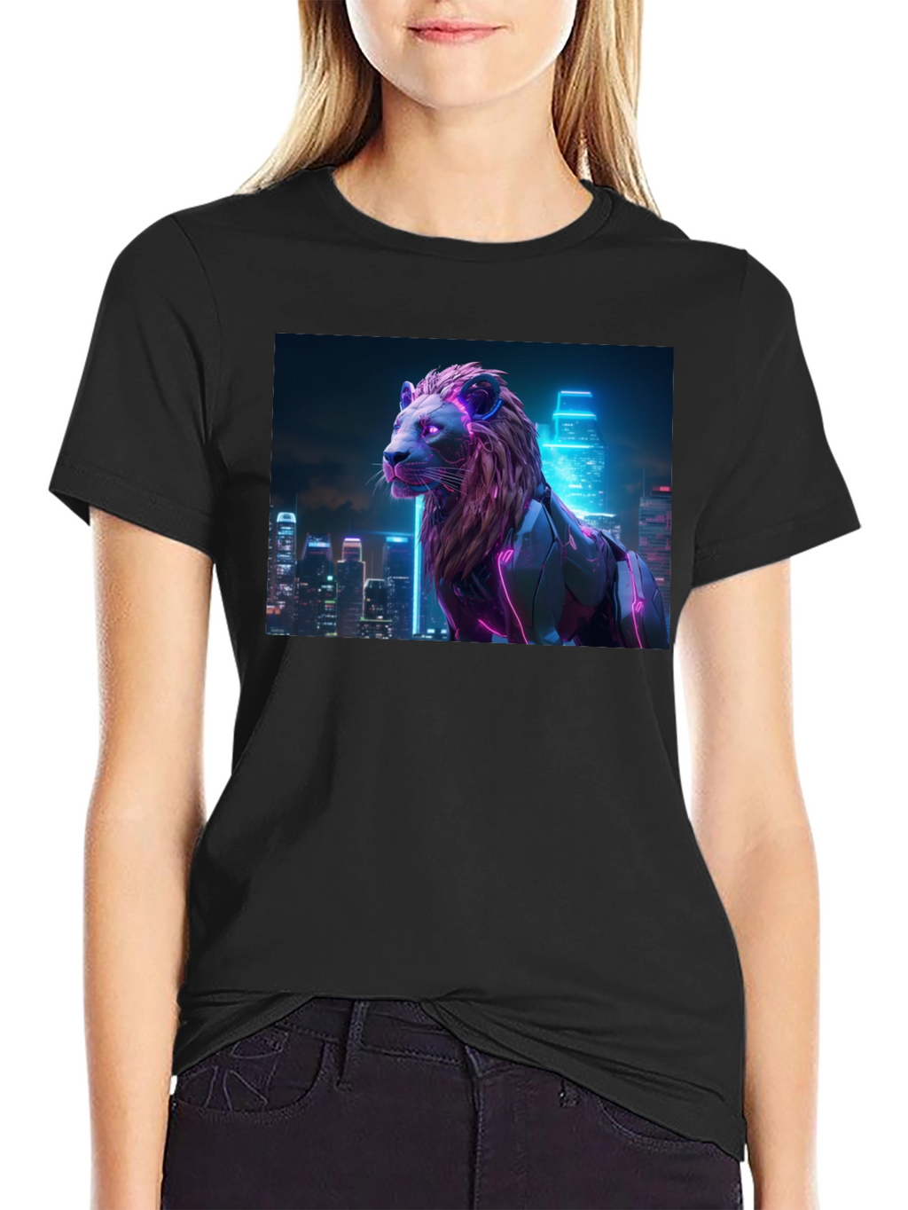 Cyberpunk Lion Graphic Tee - Black