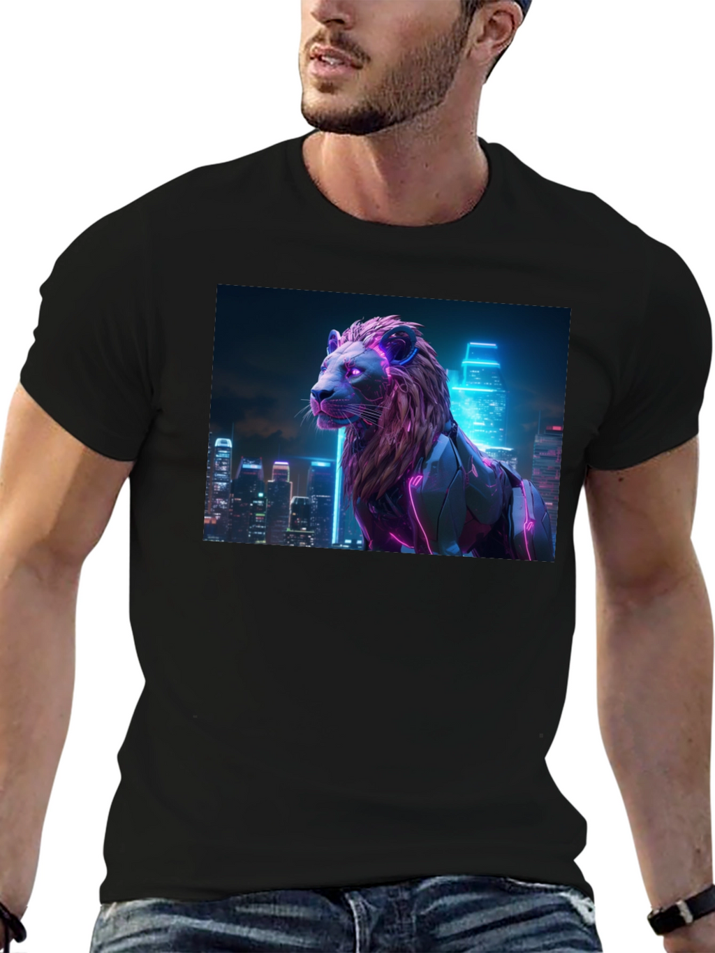 Cyberpunk Lion Graphic Tee - Black
