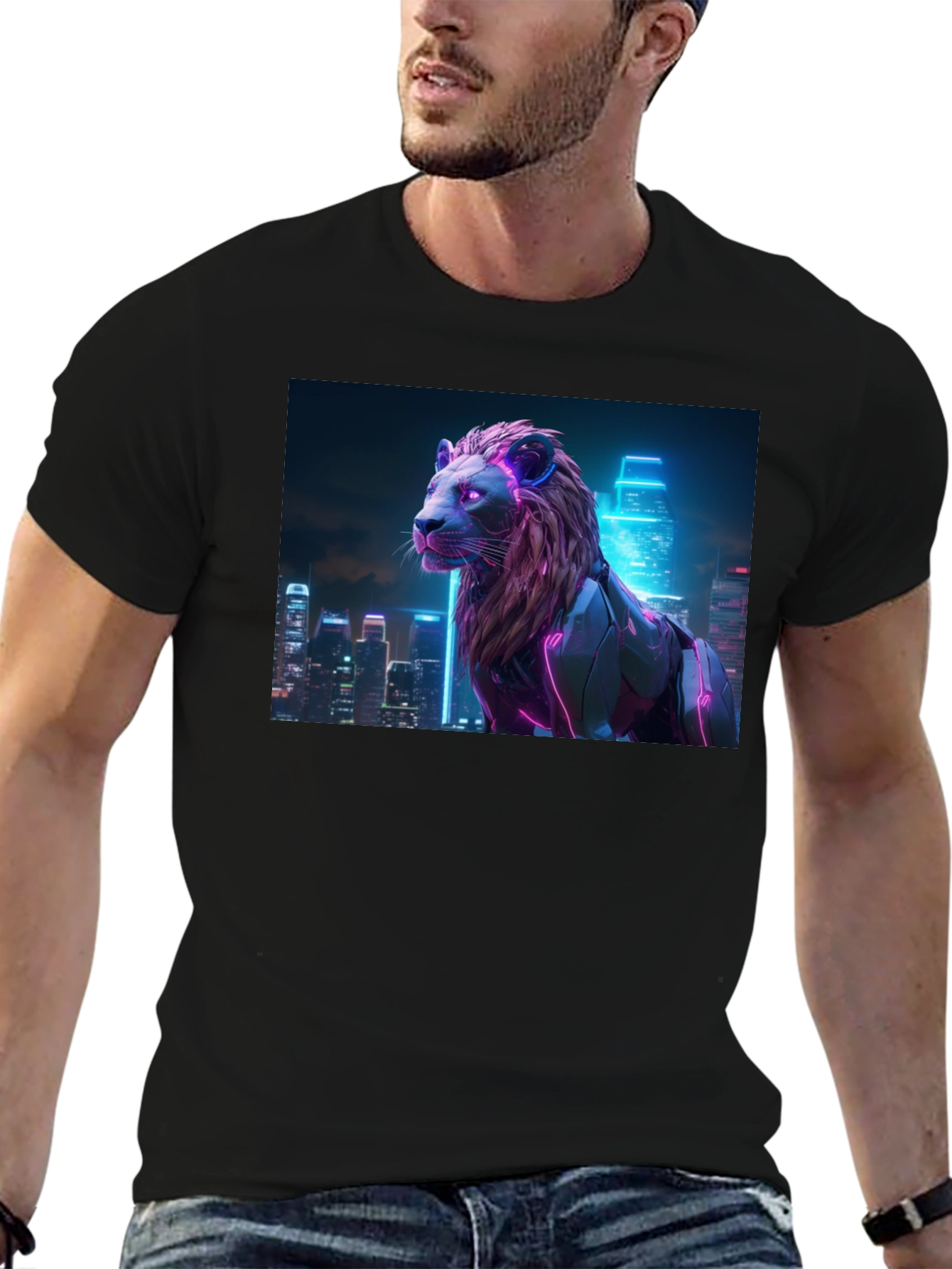 Cyberpunk Lion Graphic Tee - Black