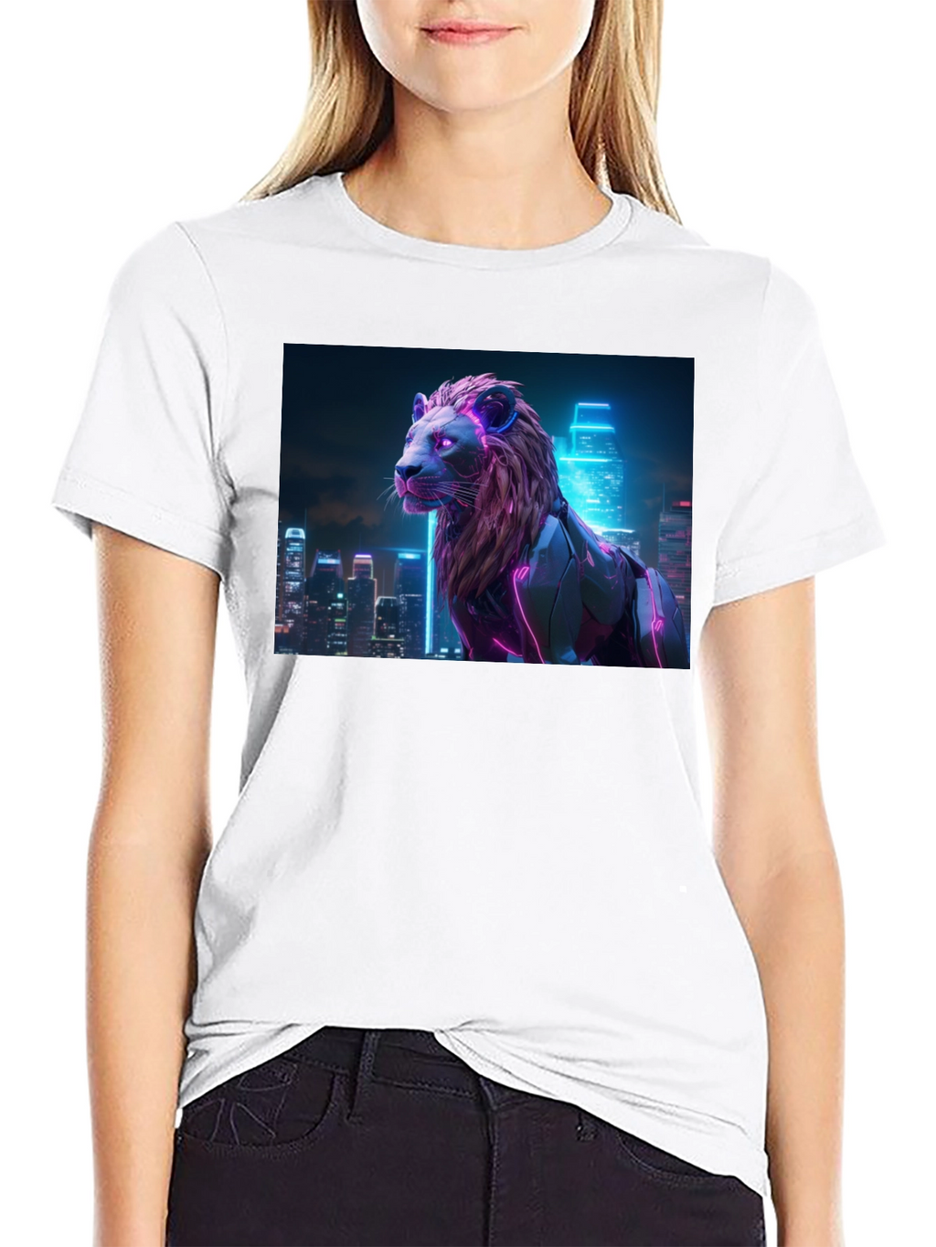 Cyberpunk Lion Graphic Tee - Black