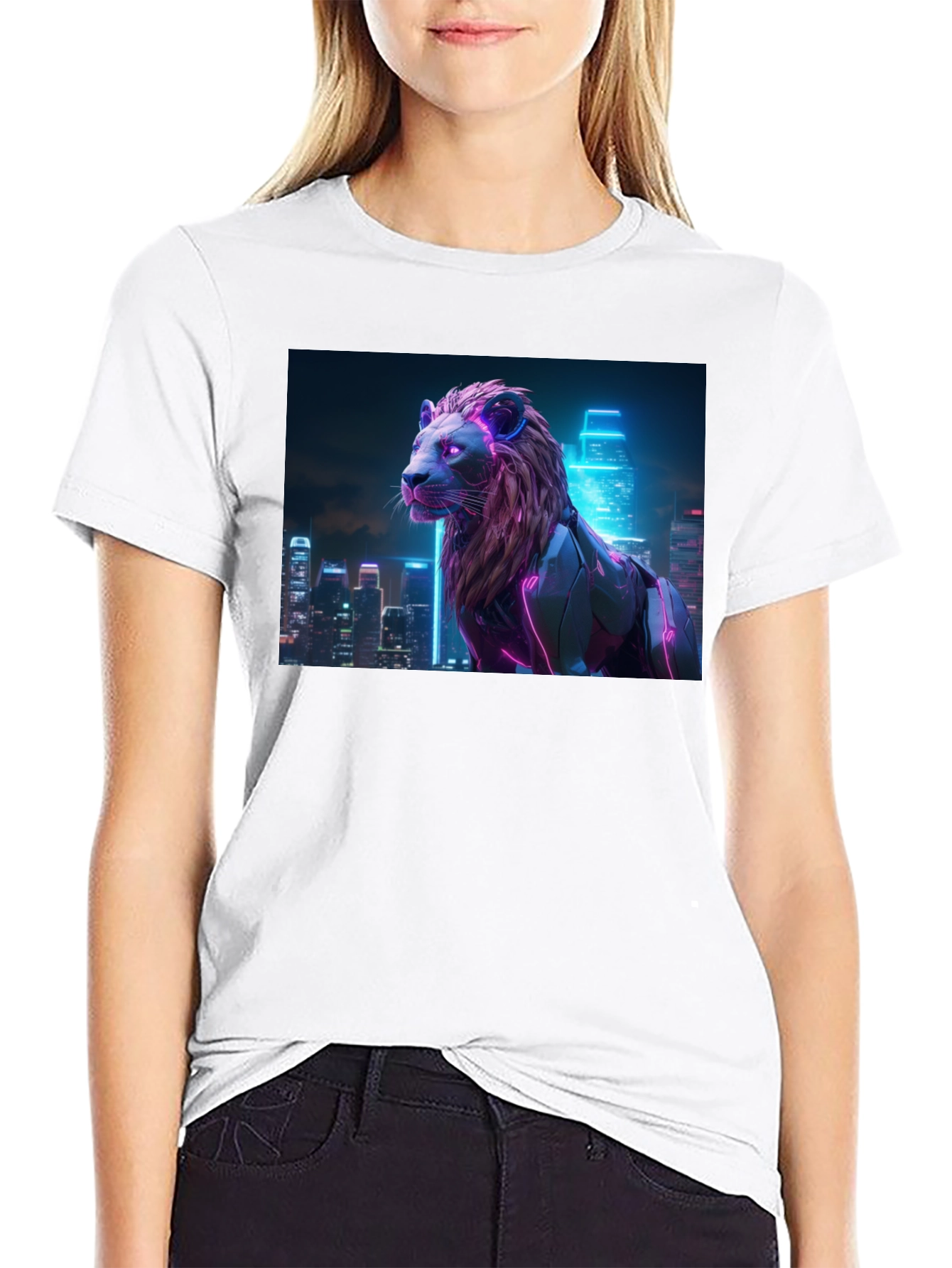 Cyberpunk Lion Graphic Tee - Black