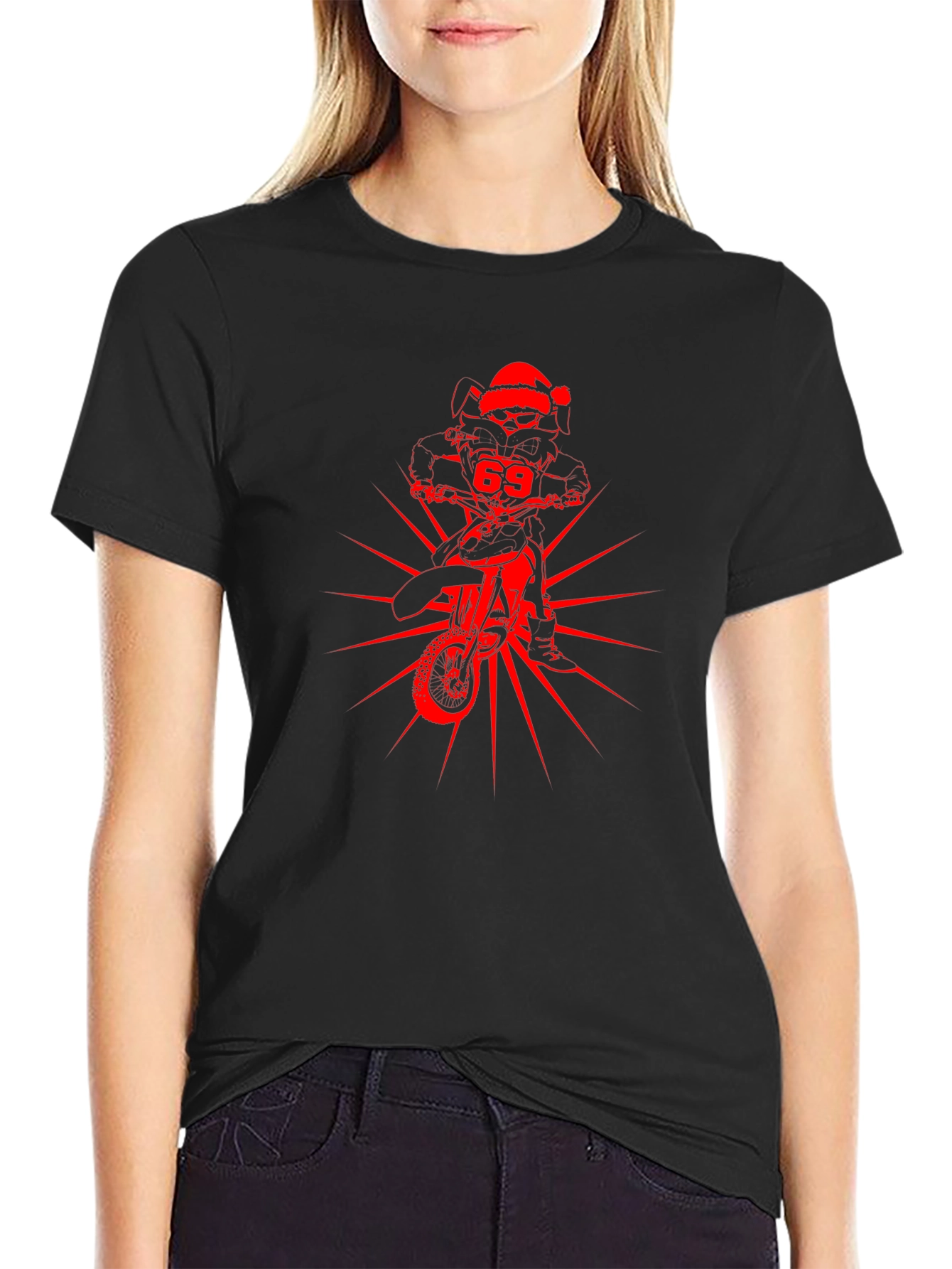 Skull Rider Santa Hat Graphic Tee