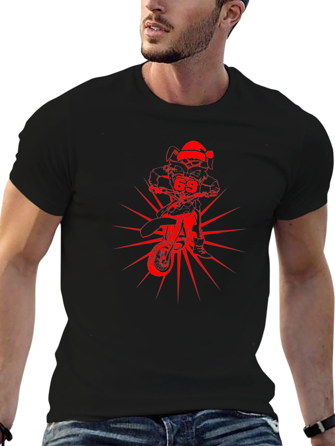Skull Rider Santa Hat Graphic Tee