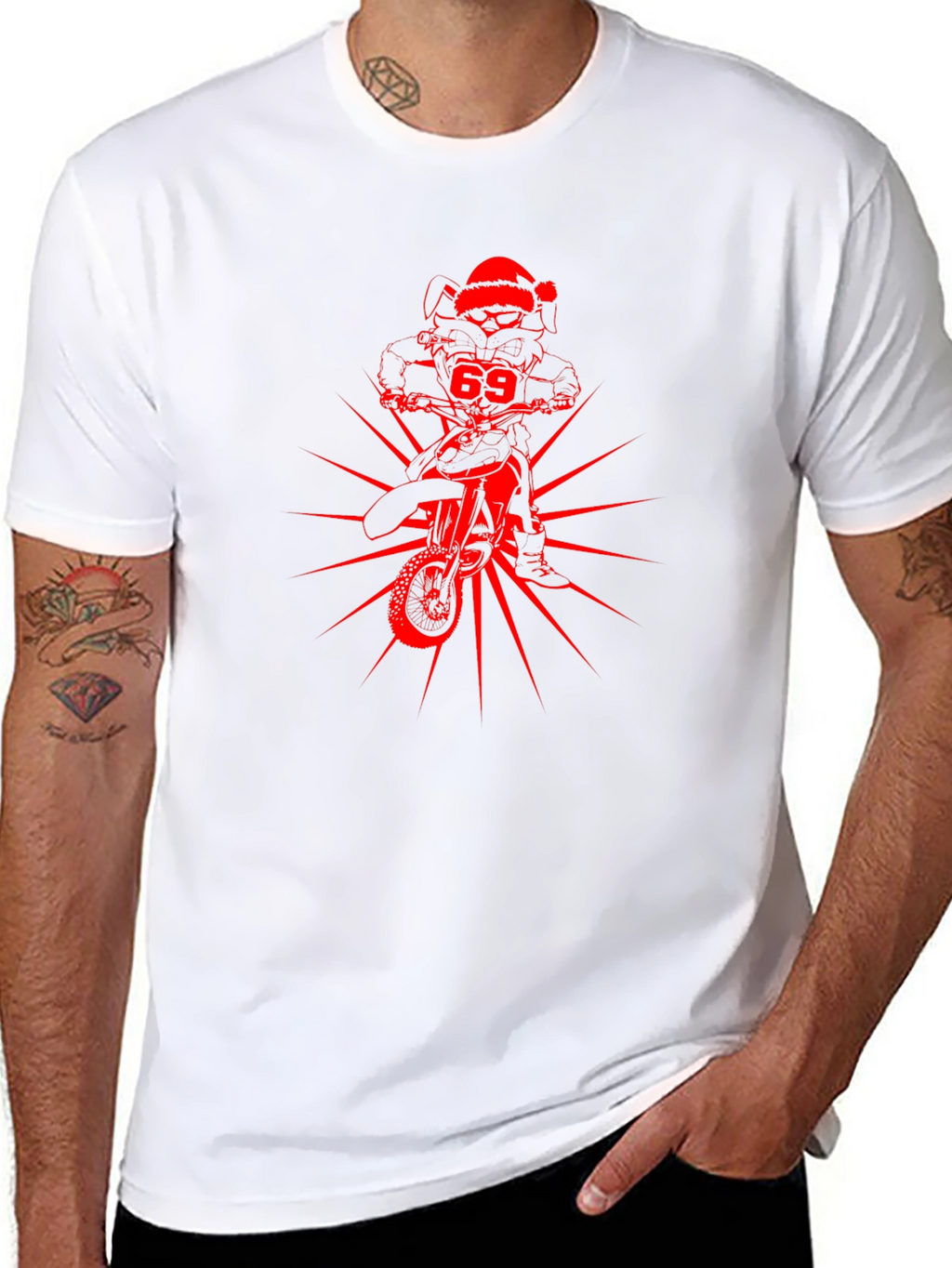 Skull Rider Santa Hat Graphic Tee