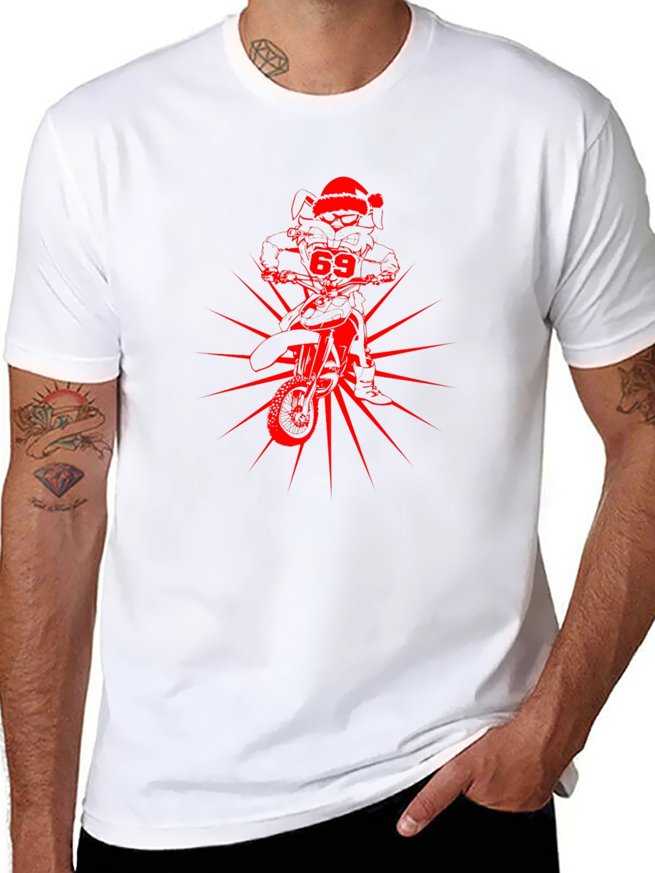 Skull Rider Santa Hat Graphic Tee