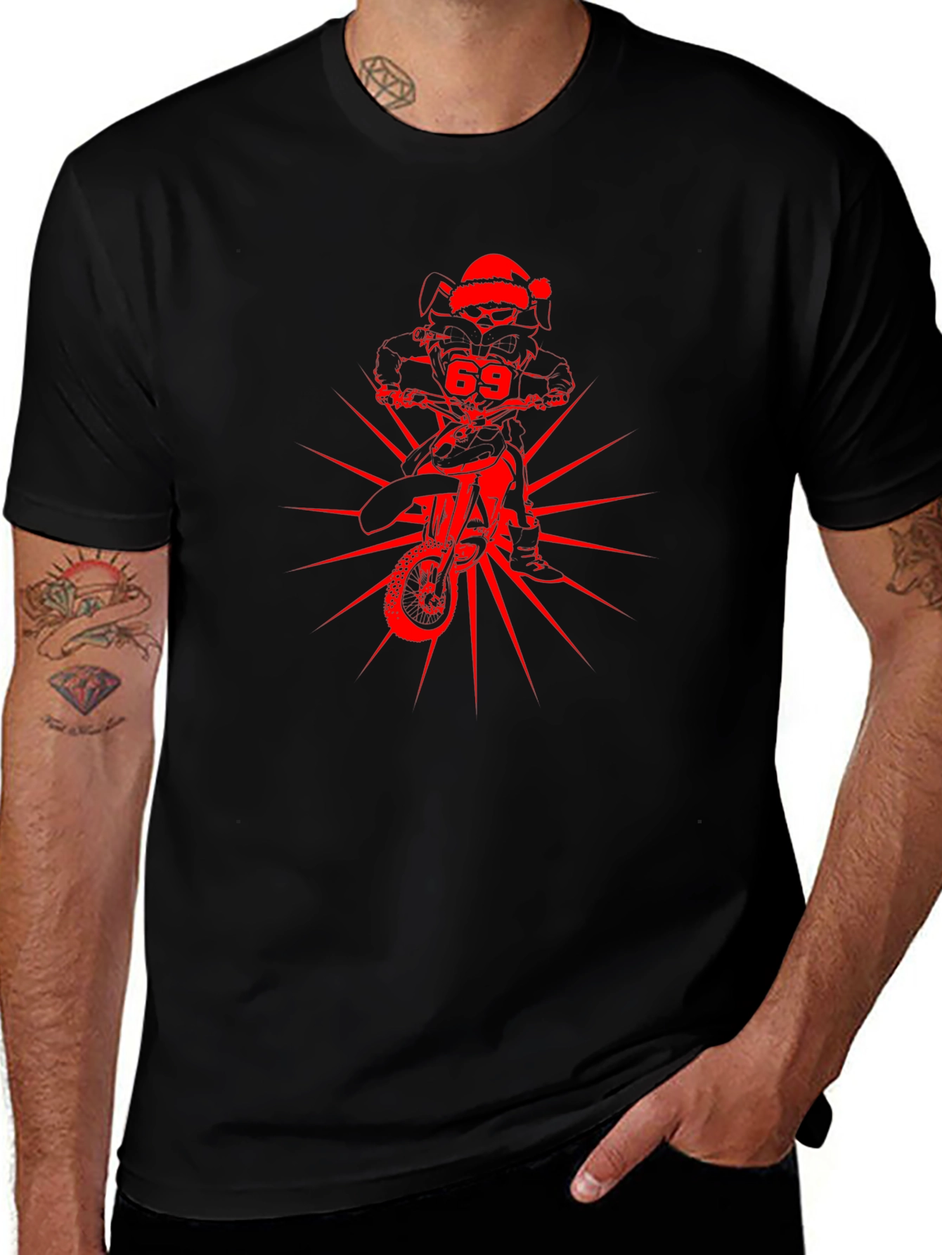 Skull Rider Santa Hat Graphic Tee