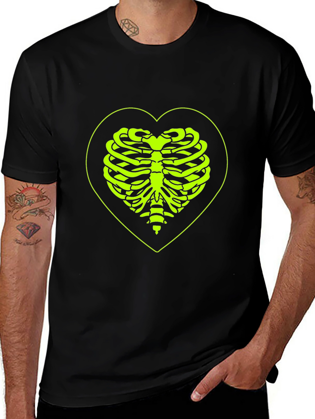 Heart Rib Cage Graphic Tee - Black