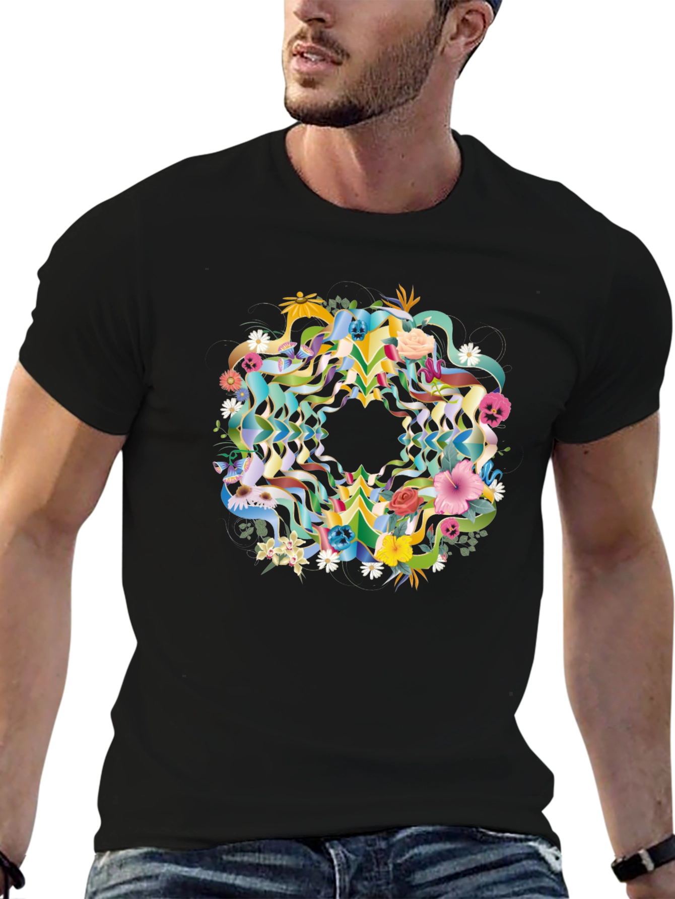 Floral Skull Mandala Black Tee