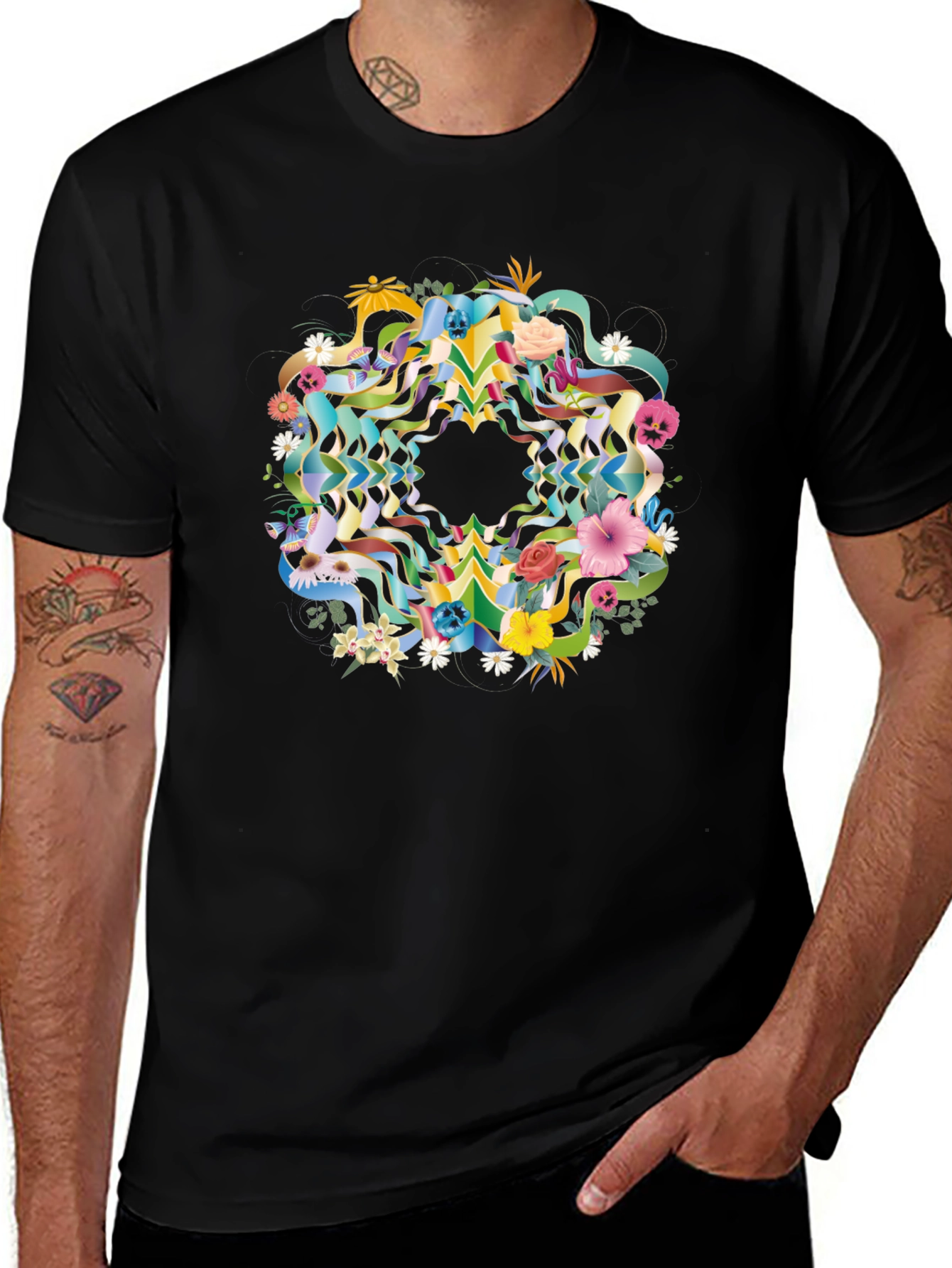 Floral Skull Mandala Black Tee