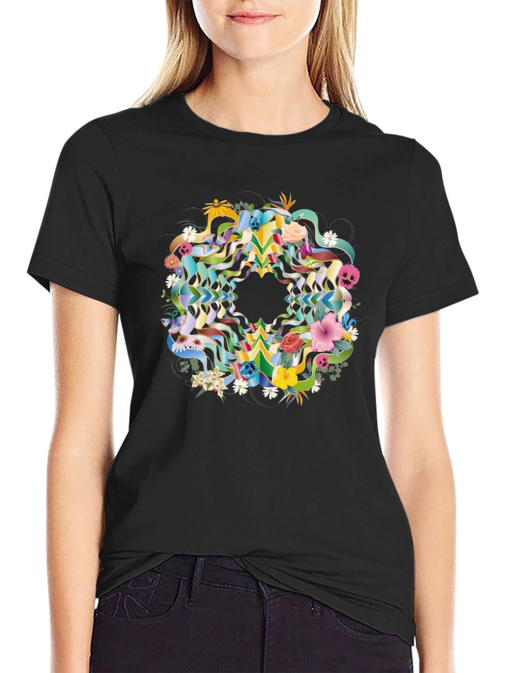 Floral Skull Mandala Black Tee
