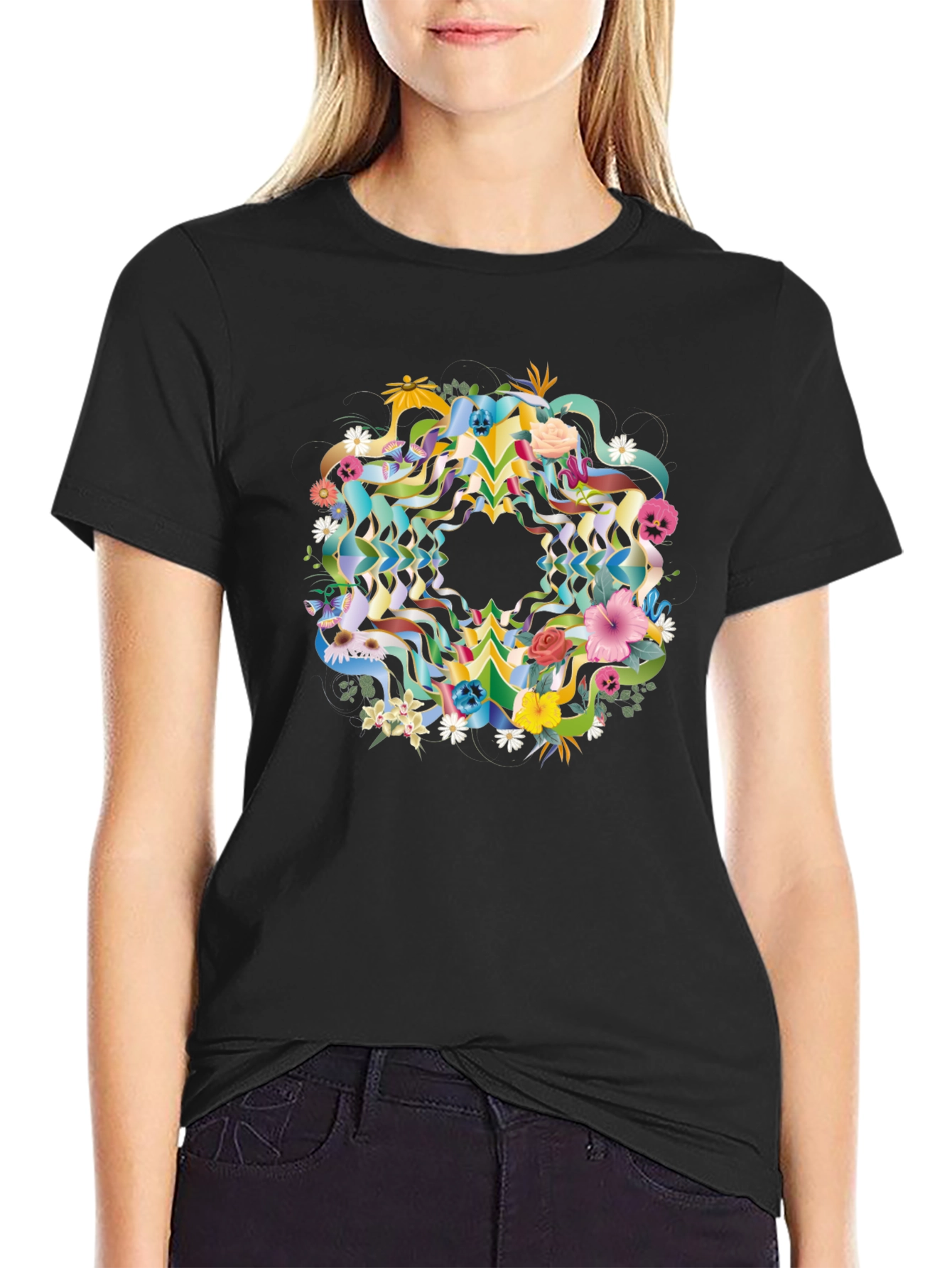 Floral Skull Mandala Black Tee