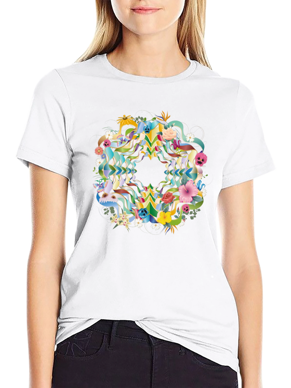 Floral Skull Mandala Black Tee