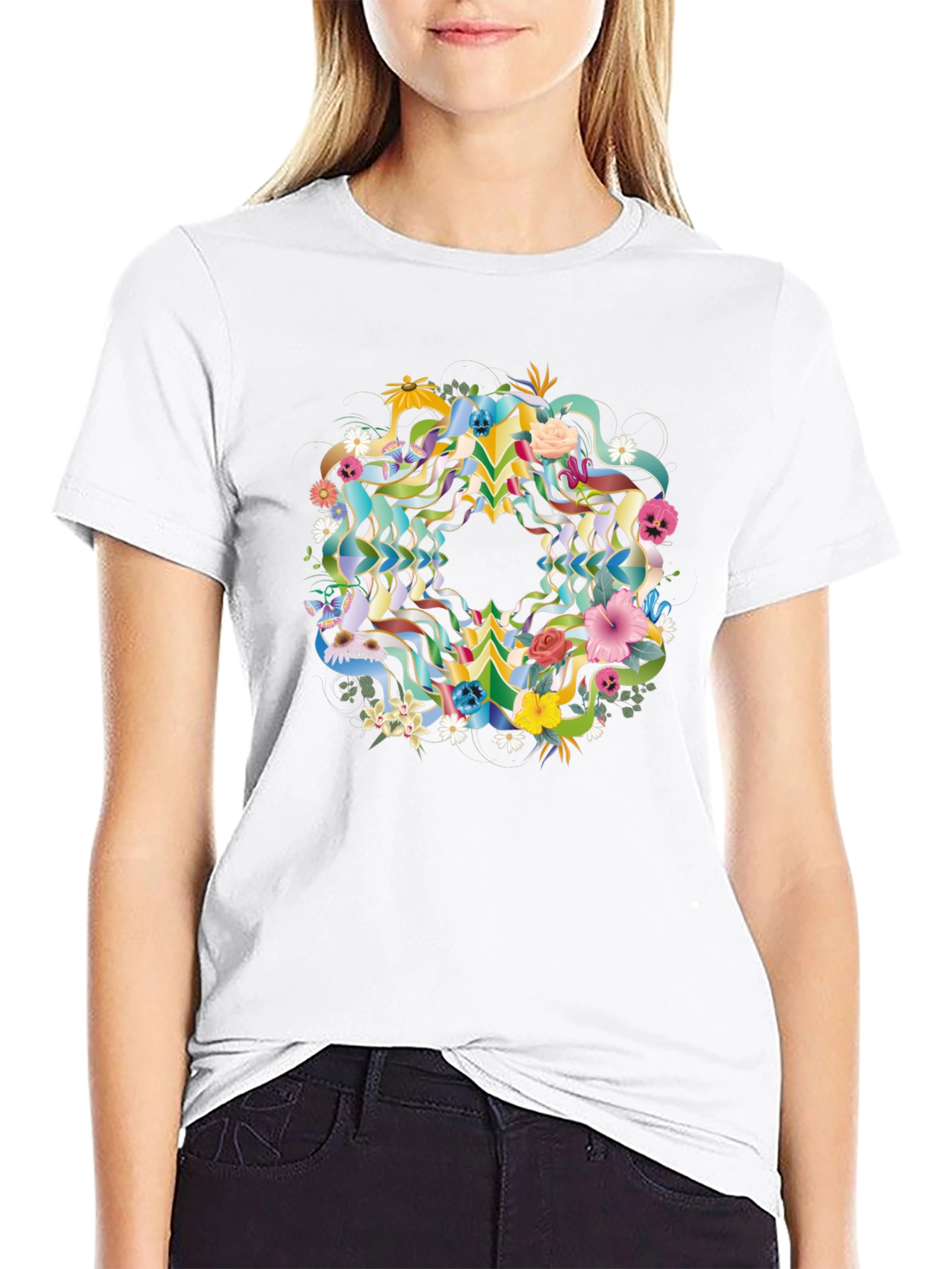 Floral Skull Mandala Black Tee