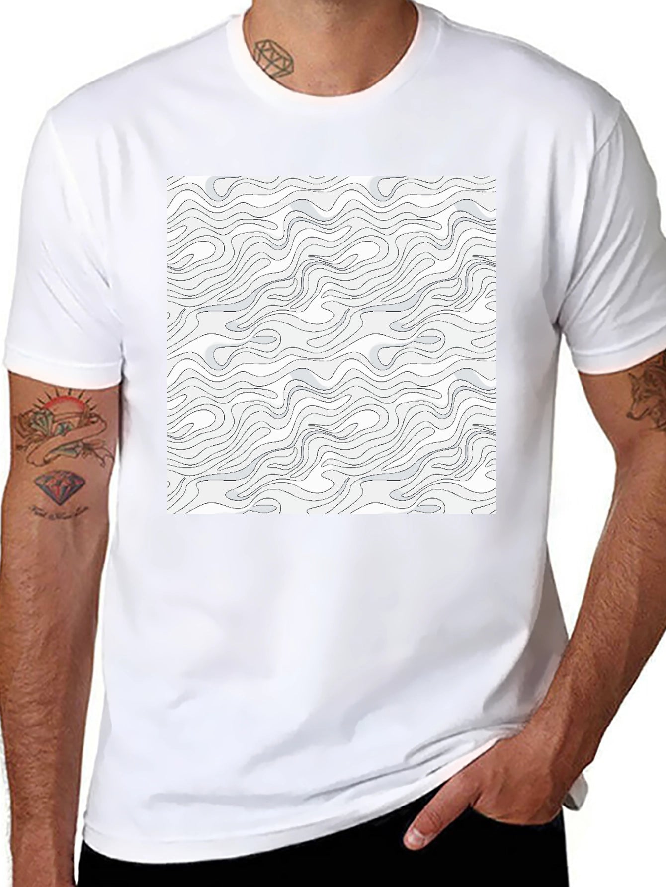 Modern Swirl Pattern Graphic Tee - Black